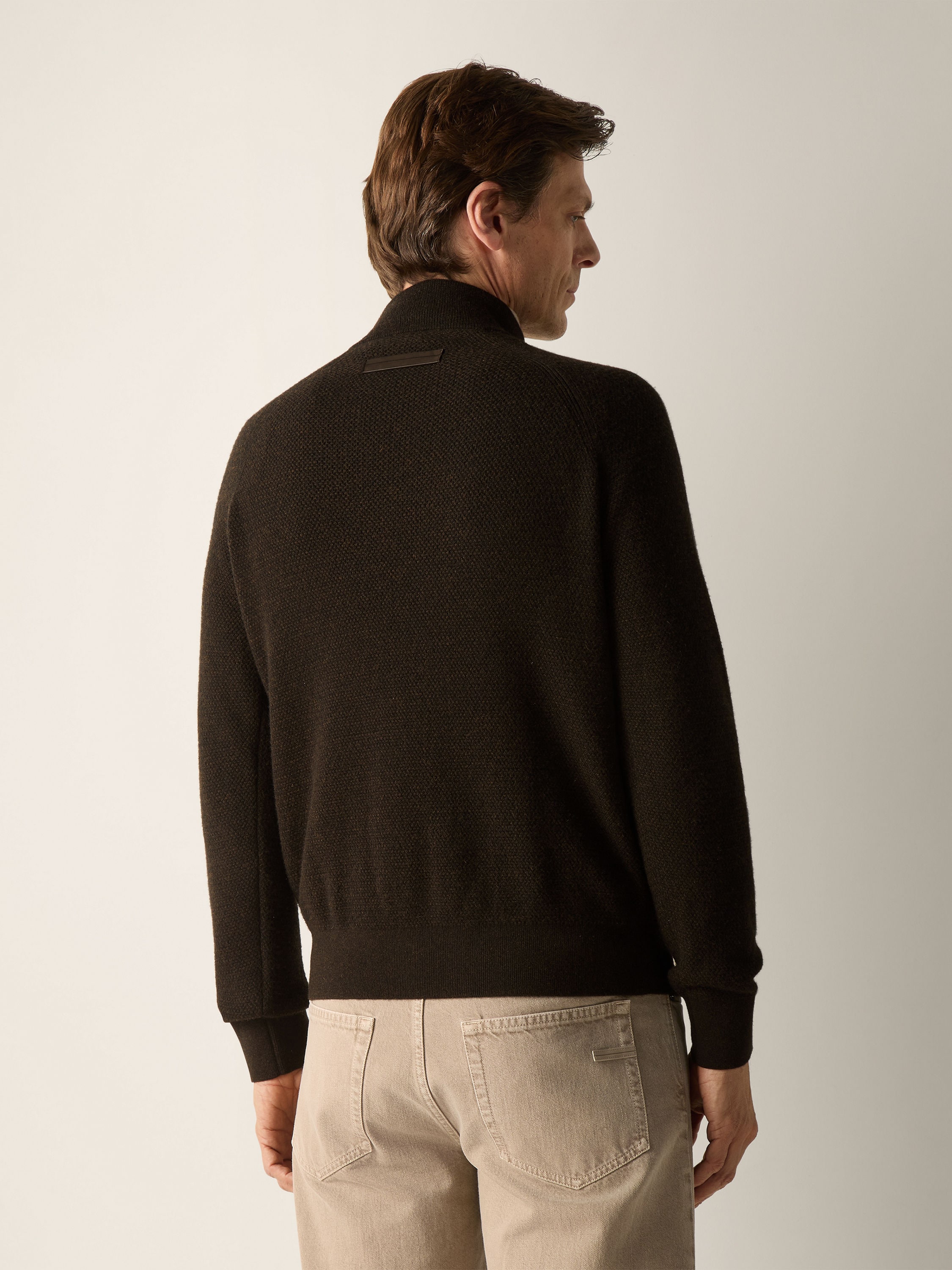 Dark Brown Mélange Oasi Cashmere Zip Mock Sweater Product detail photo #5