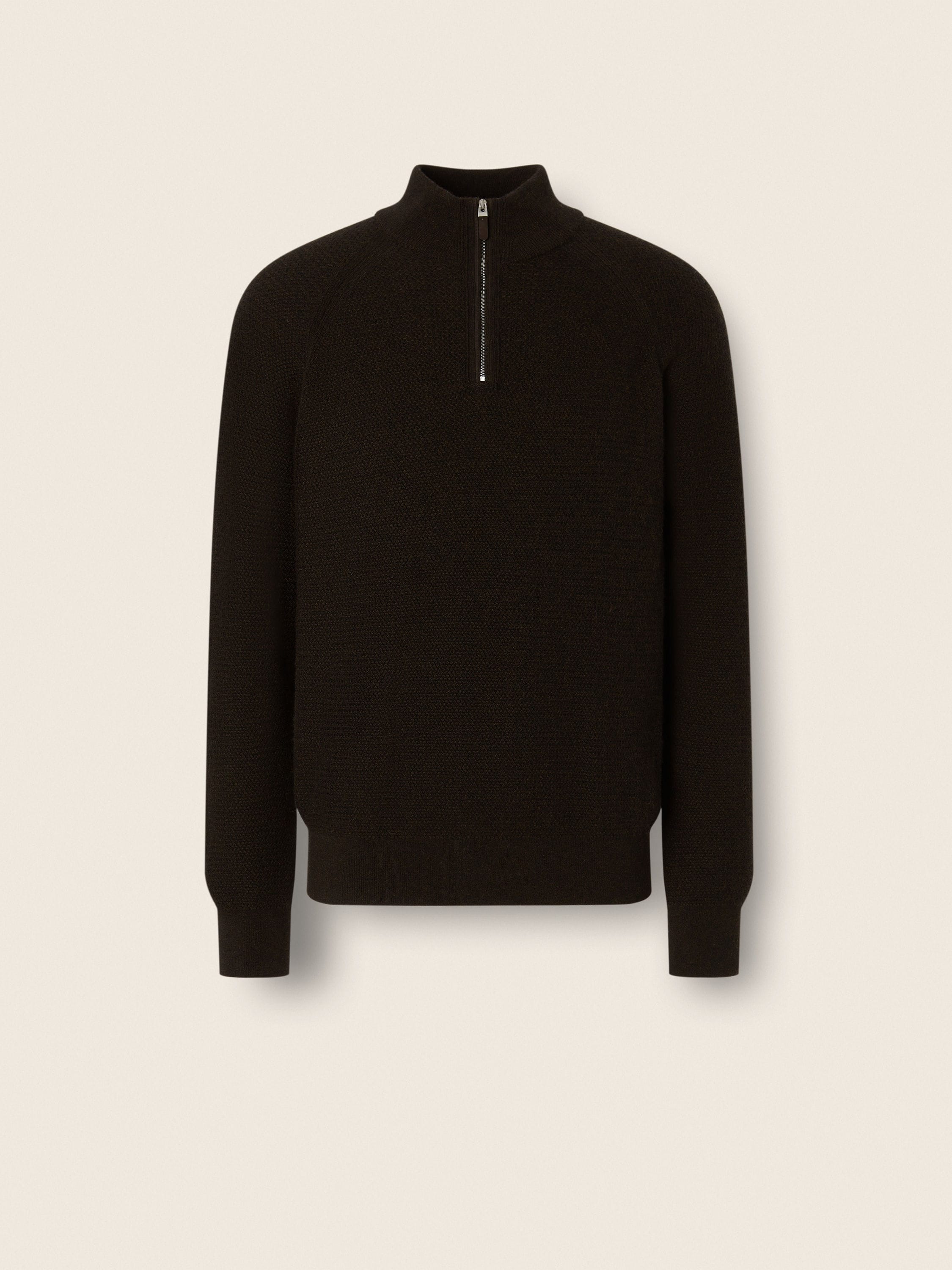 Dark Brown Mélange Oasi Cashmere Zip Mock Sweater Main product photo