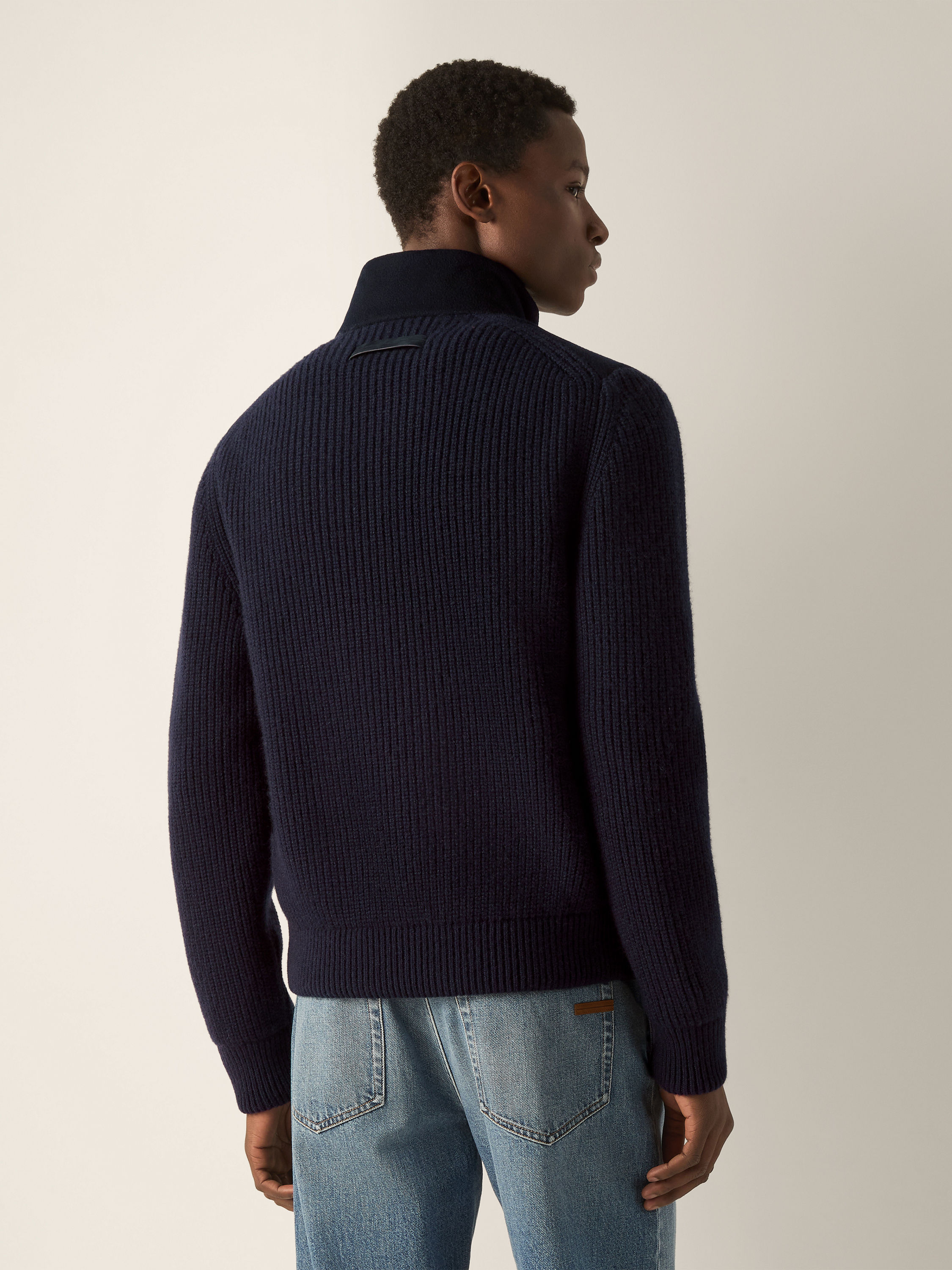 Cardigan con Zip Intera in Oasi Cashmere Blu Navy Foto #5 di dettaglio del prodotto
