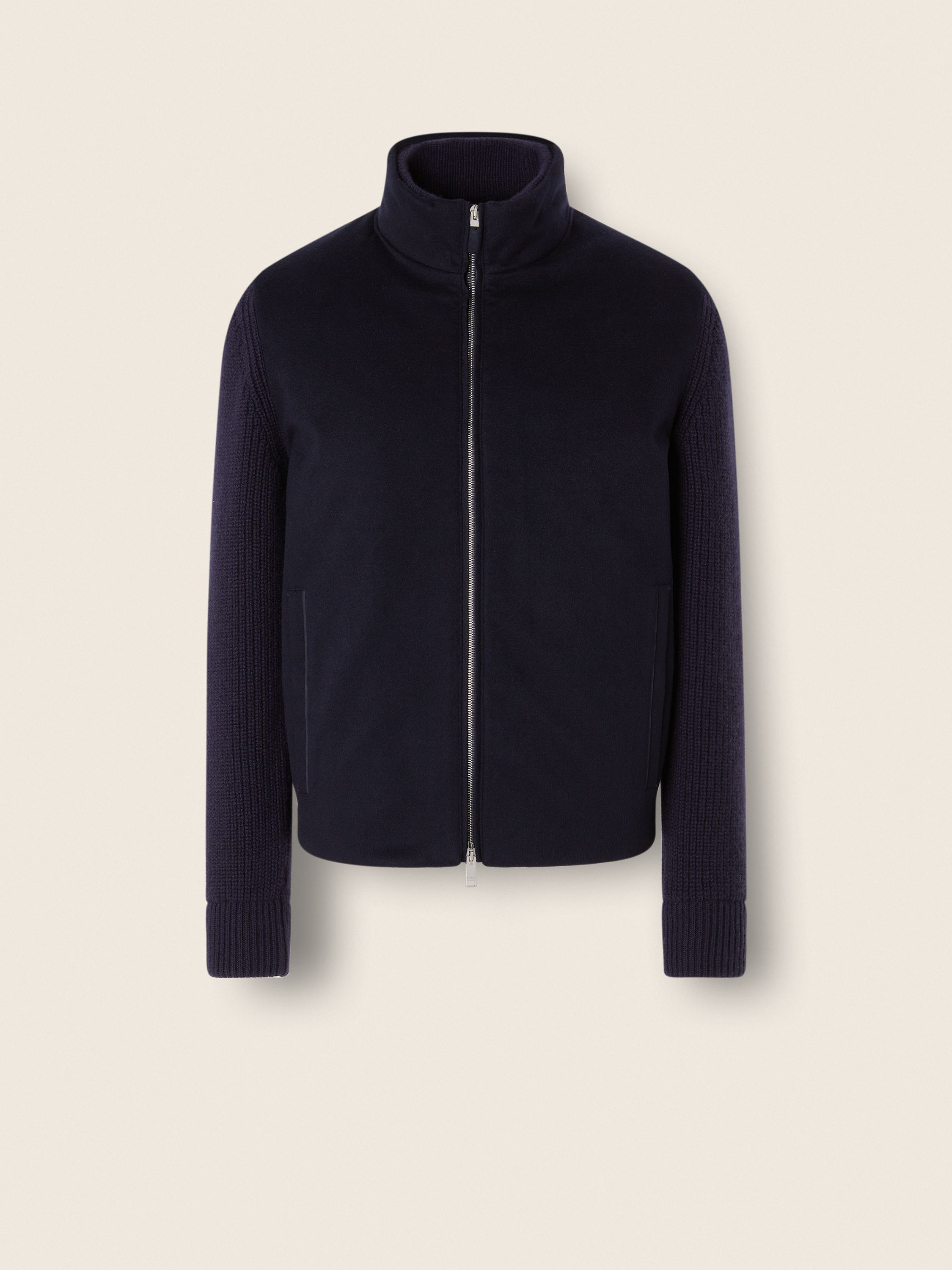 Cardigan con Zip Intera in Oasi Cashmere Blu Navy Foto principale del prodotto