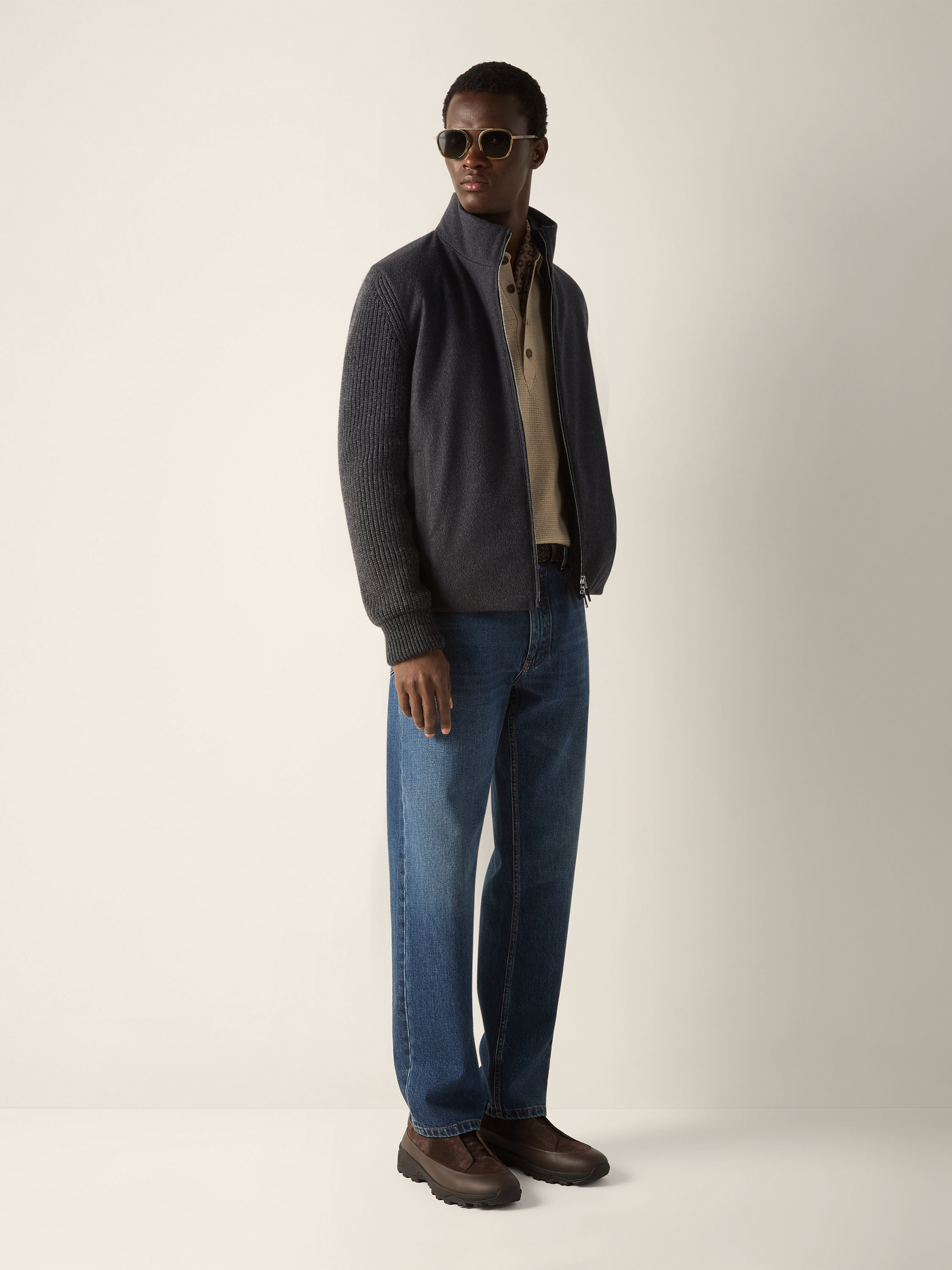 Cardigan con Zip Intera in Oasi Cashmere Grigio Scuro Mélange Foto #1 di dettaglio del prodotto