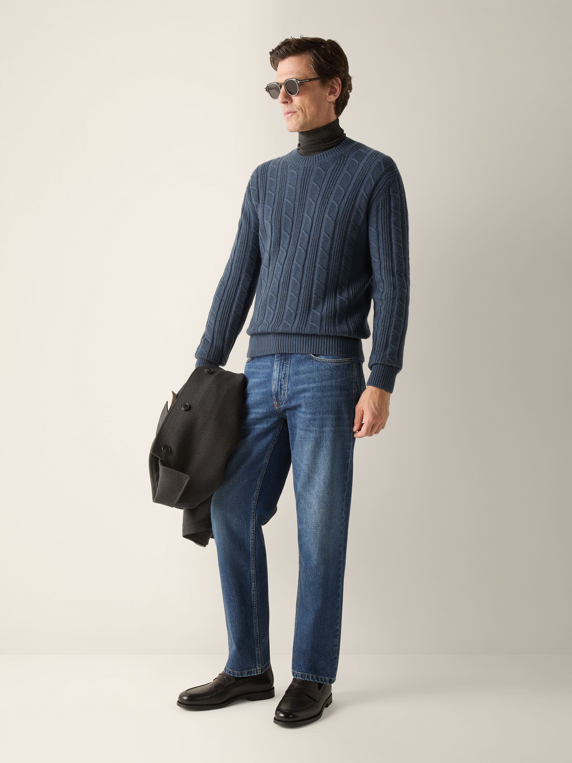 Light Blue Mélange Oasi Cashmere Crewneck Product detail photo #2