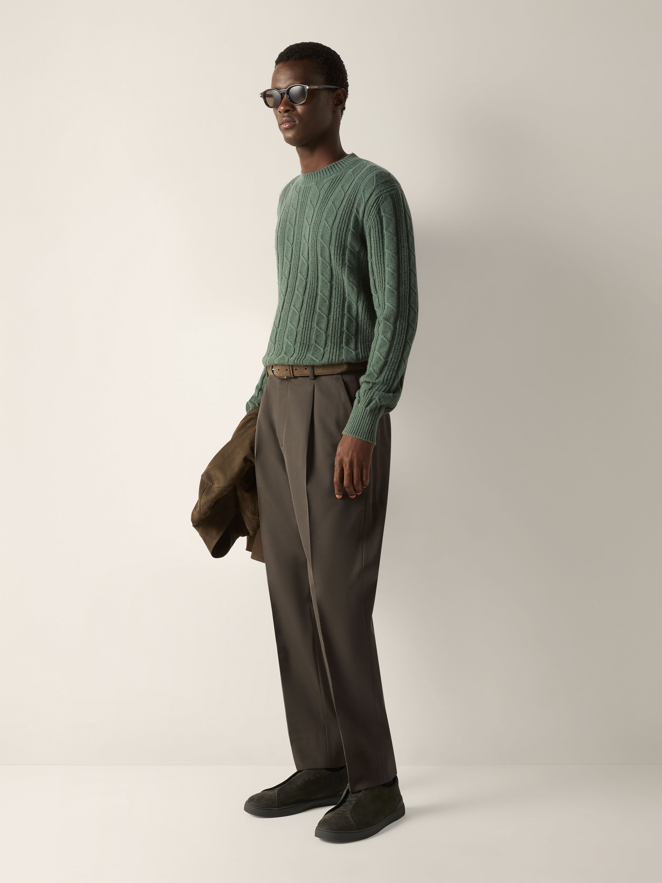 Light Green Mélange Oasi Cashmere Crewneck Product detail photo #2