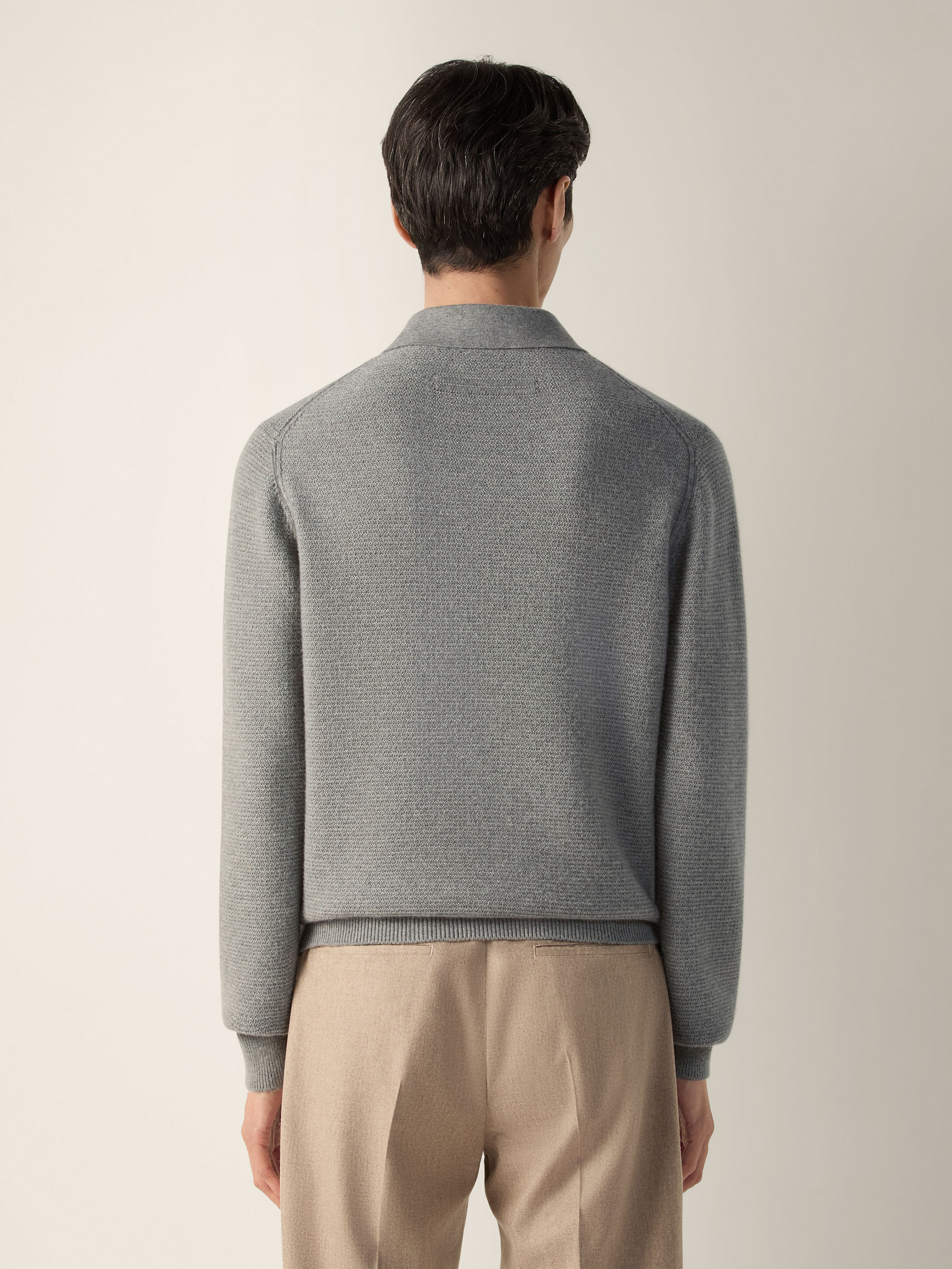 Grey Mélange Oasi Cashmere Polo Shirt Product detail photo #5
