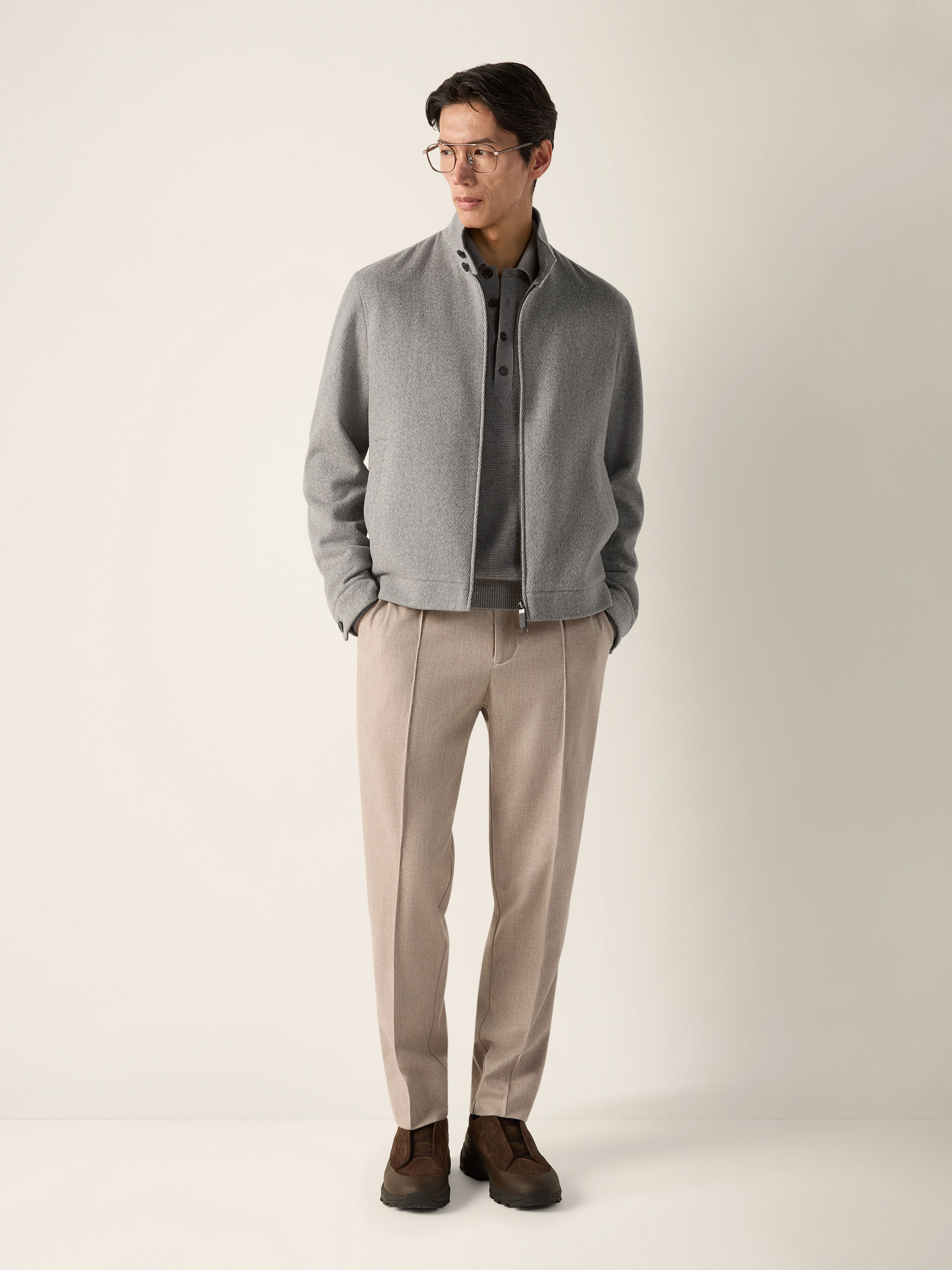 Grey Mélange Oasi Cashmere Polo Shirt Product detail photo #2