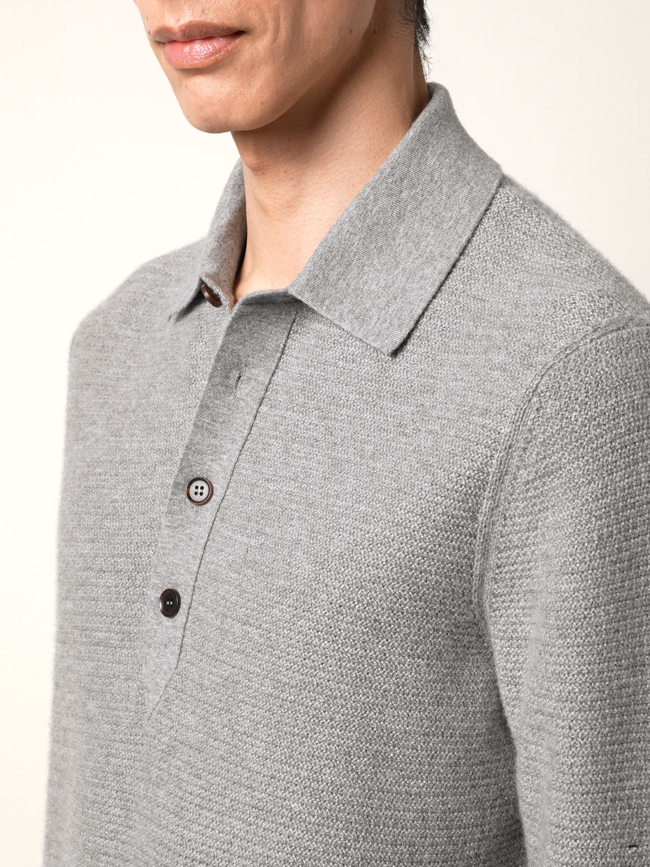 Grey Mélange Oasi Cashmere Polo Shirt