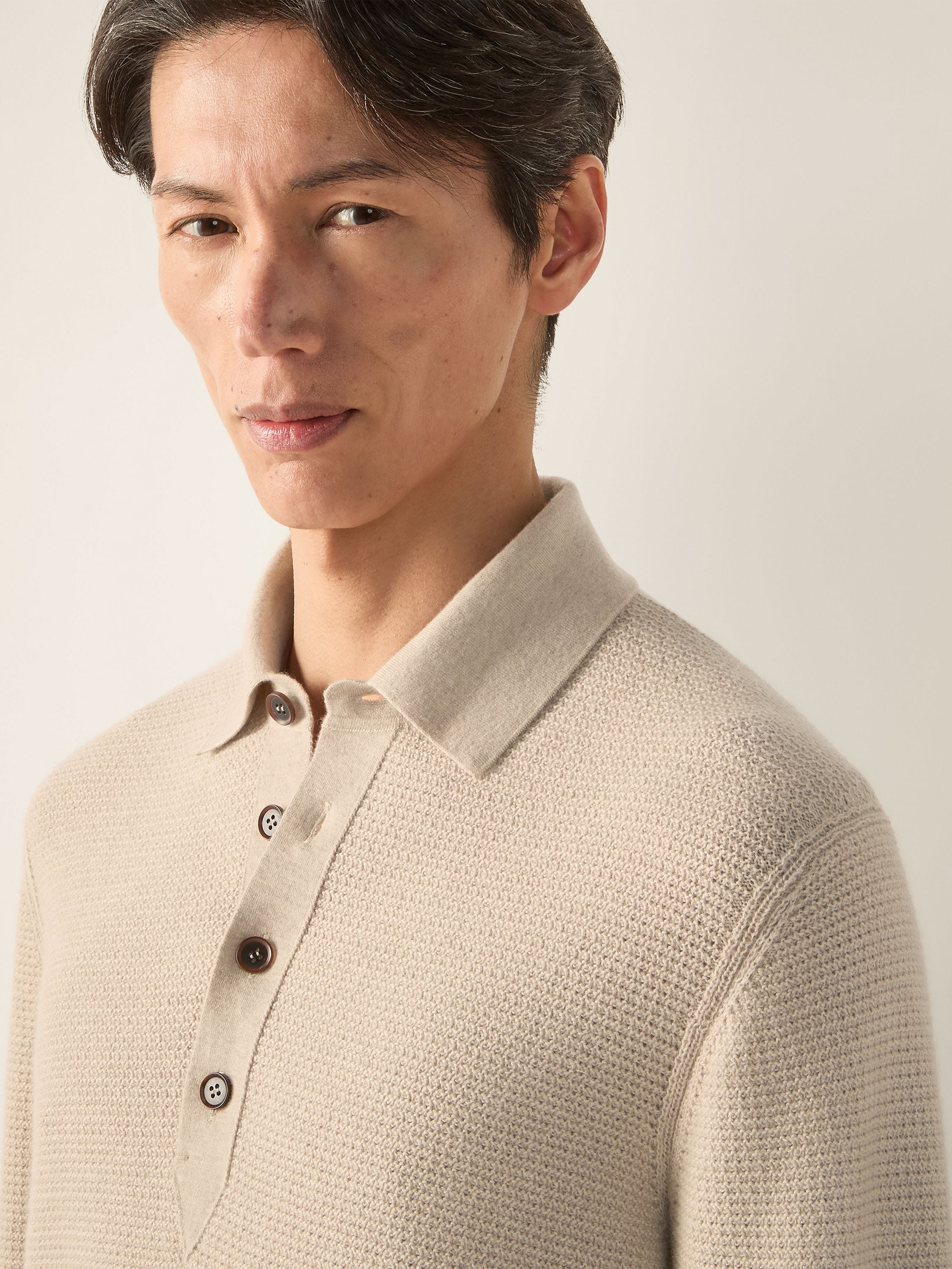 Cream White Oasi Cashmere Polo Shirt Product detail photo #1