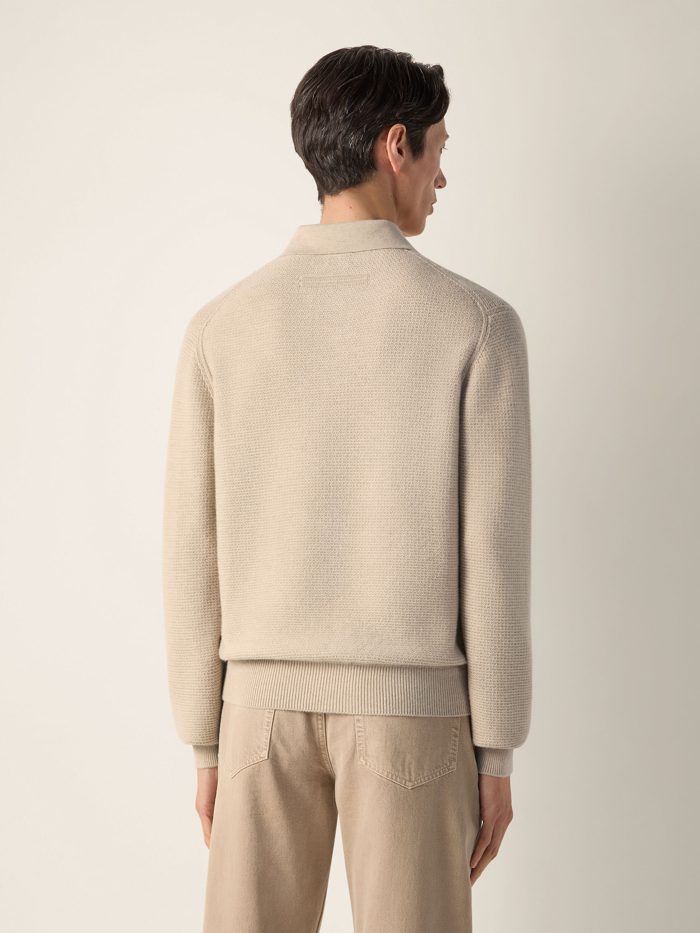 Cream White Oasi Cashmere Polo Shirt Product detail photo #5