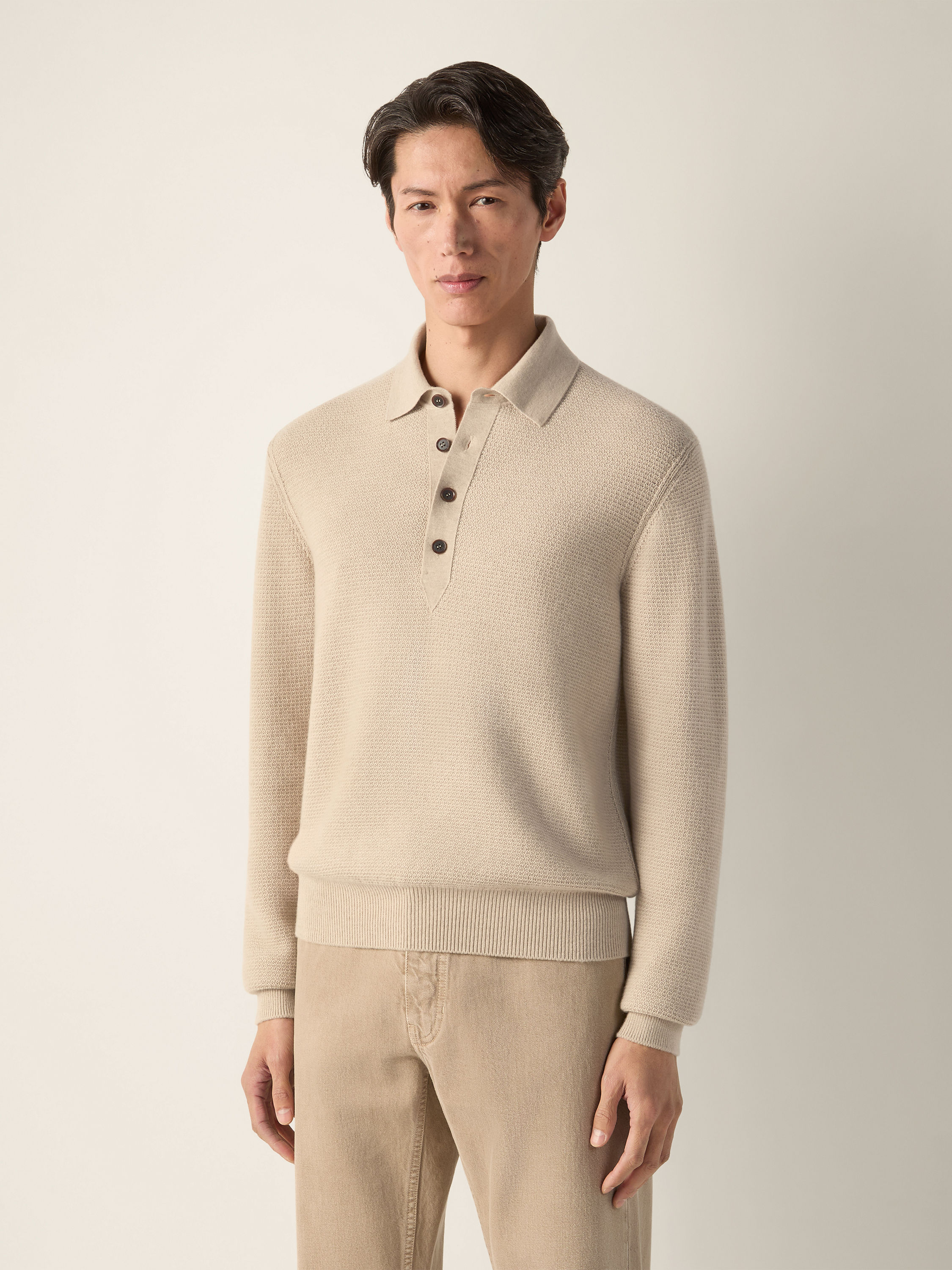 Cream White Oasi Cashmere Polo Shirt Product detail photo #3