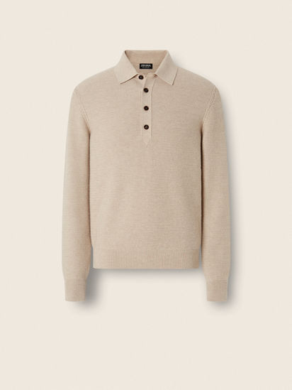Cream White Mélange Oasi Cashmere Polo Shirt FW26 39375936 | Zegna US