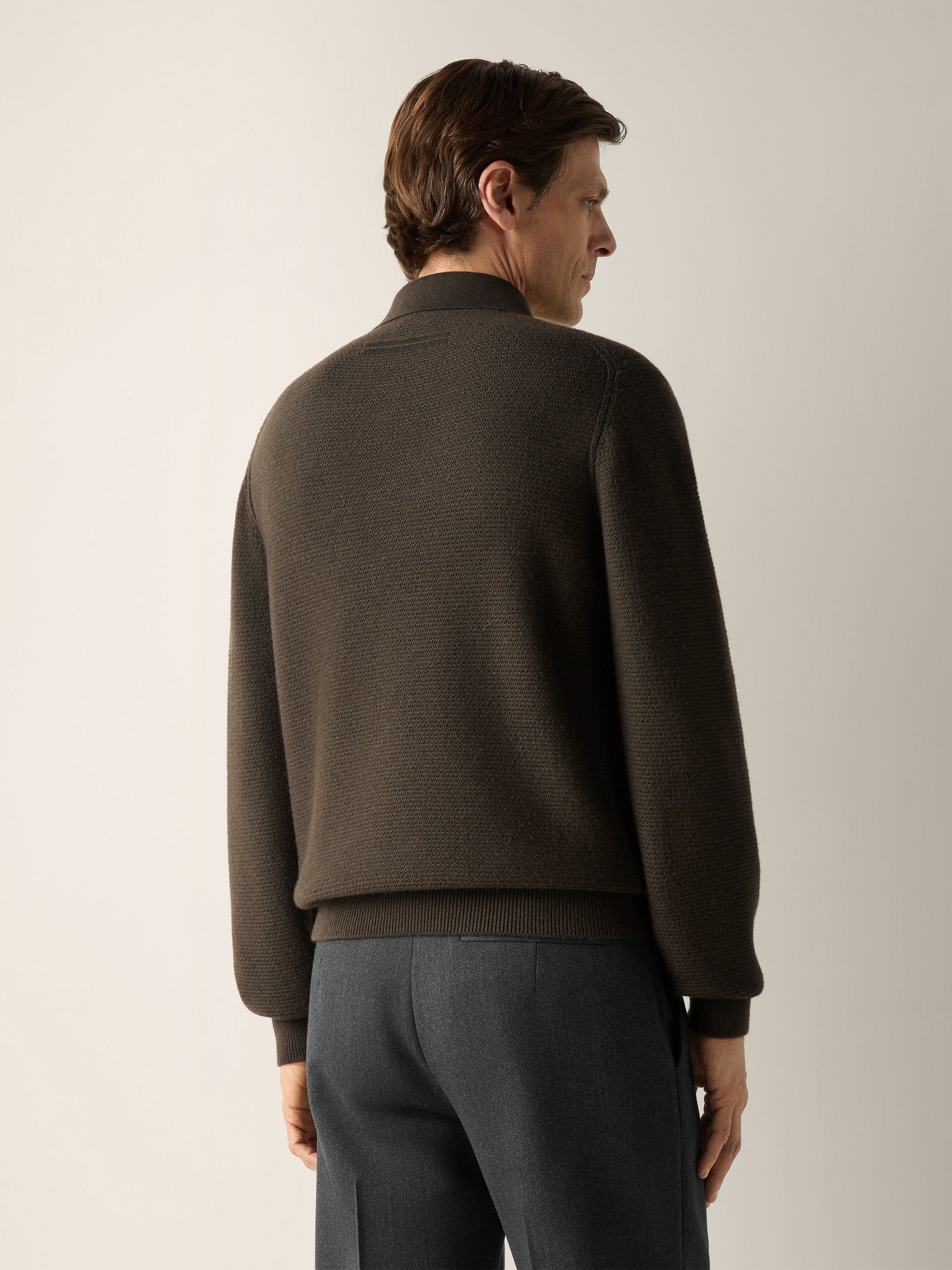 Dark Olive Green Mélange Oasi Cashmere Polo Shirt Product detail photo #5