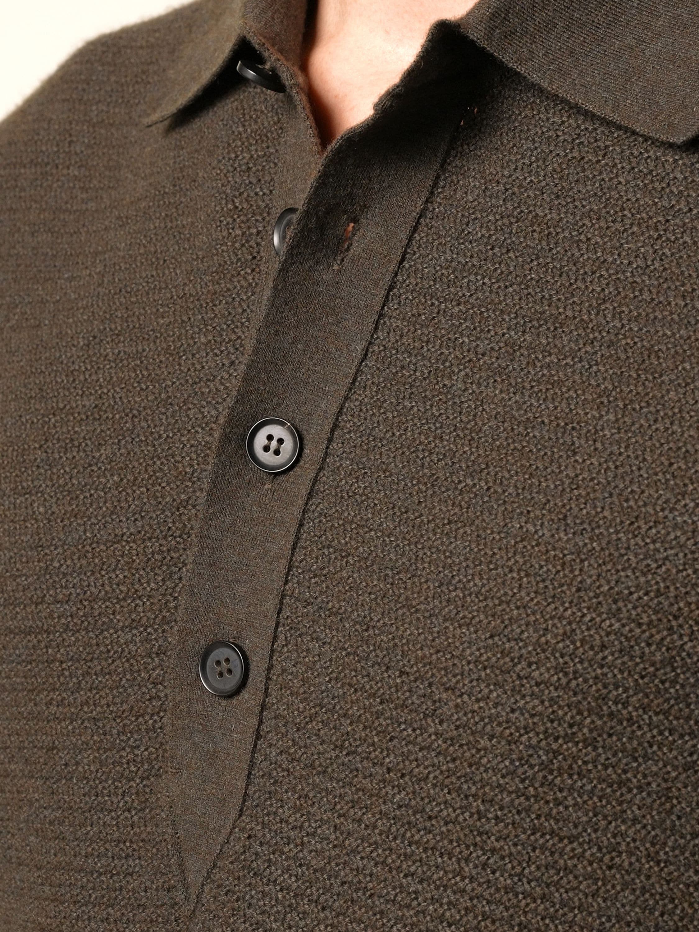 Dark Olive Green Mélange Oasi Cashmere Polo Shirt