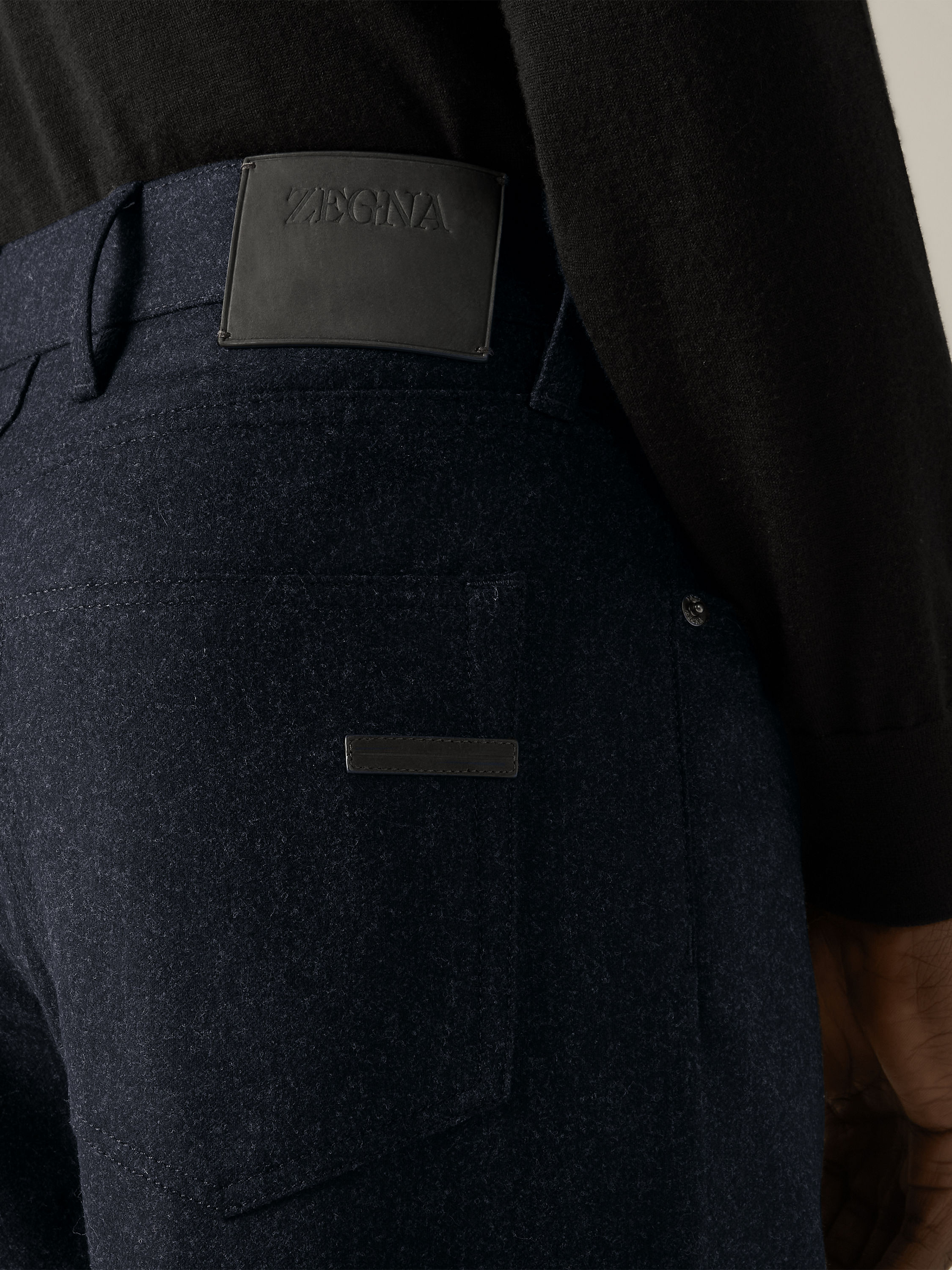 Navy Blue Wool and Cashmere Roccia Pants Product detail photo #1