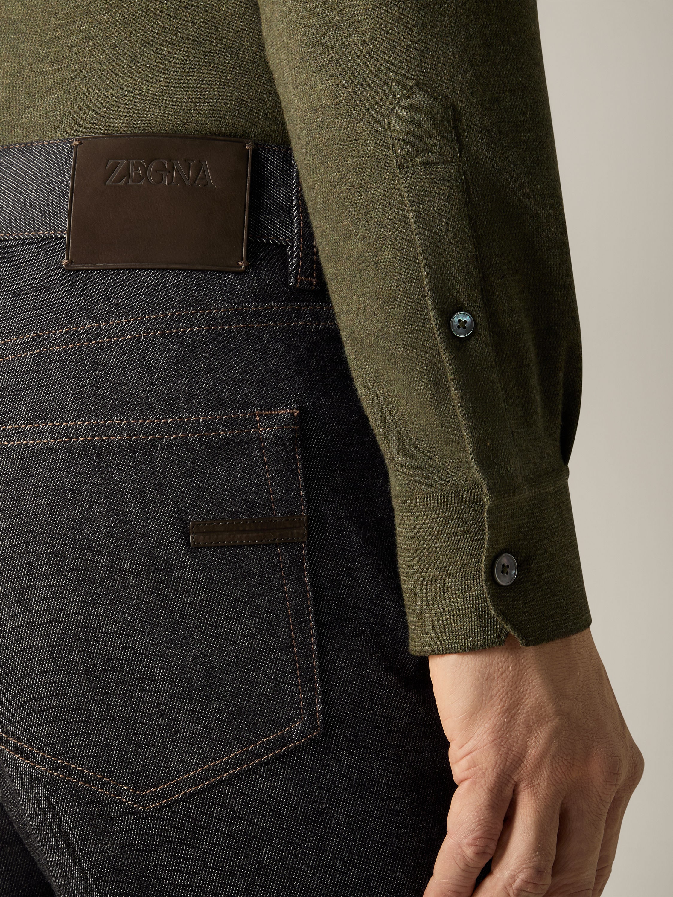 Black Stretch Cotton and Cashmere Roccia Jeans Product detail photo #1