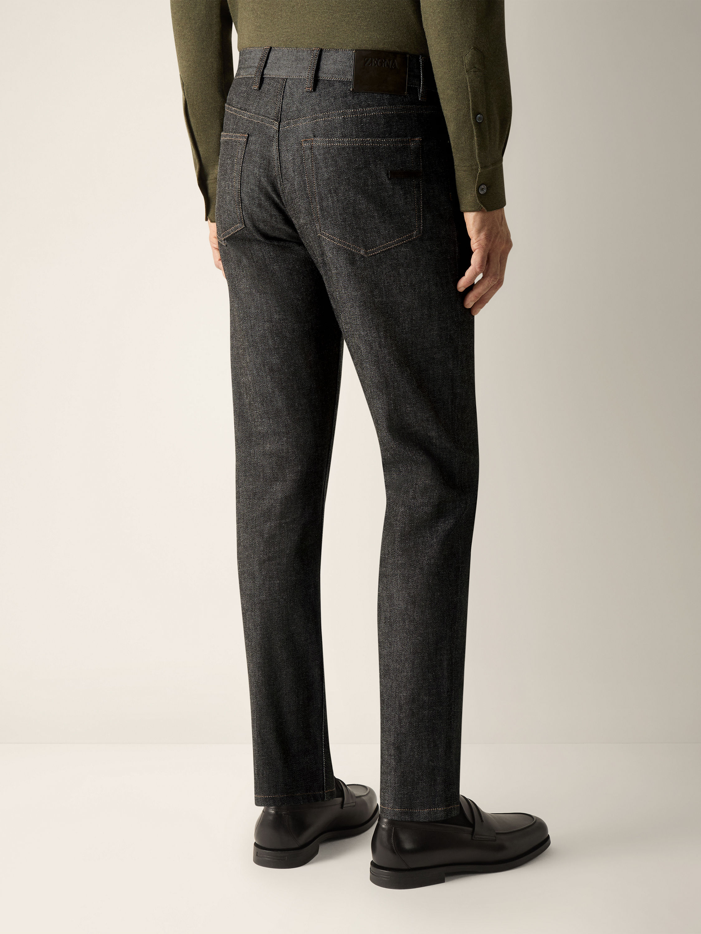 Black Stretch Cotton and Cashmere Roccia Jeans Product detail photo #4