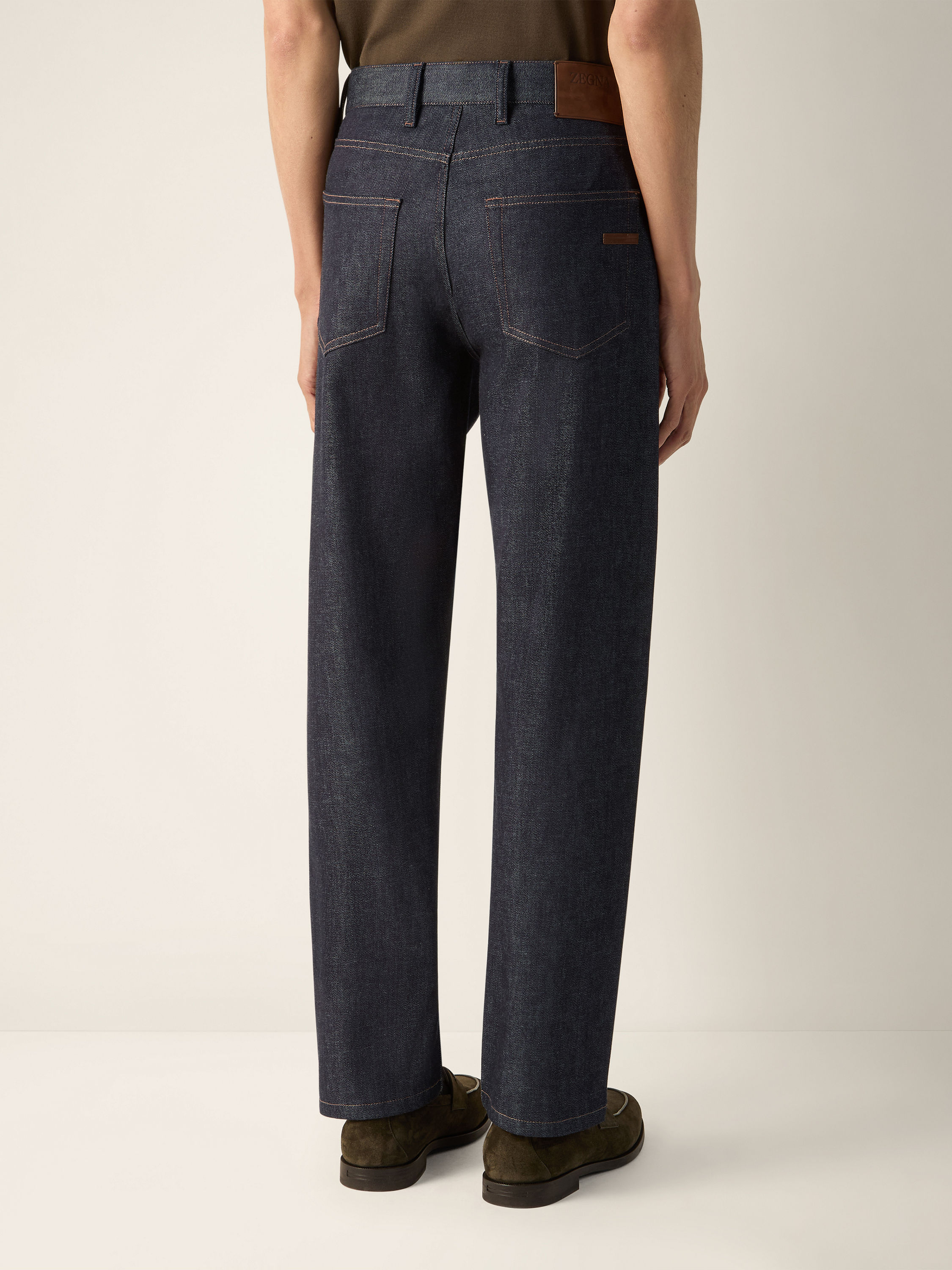 Blue Stretch Cotton and Cashmere Roccia Jeans Product detail photo #4