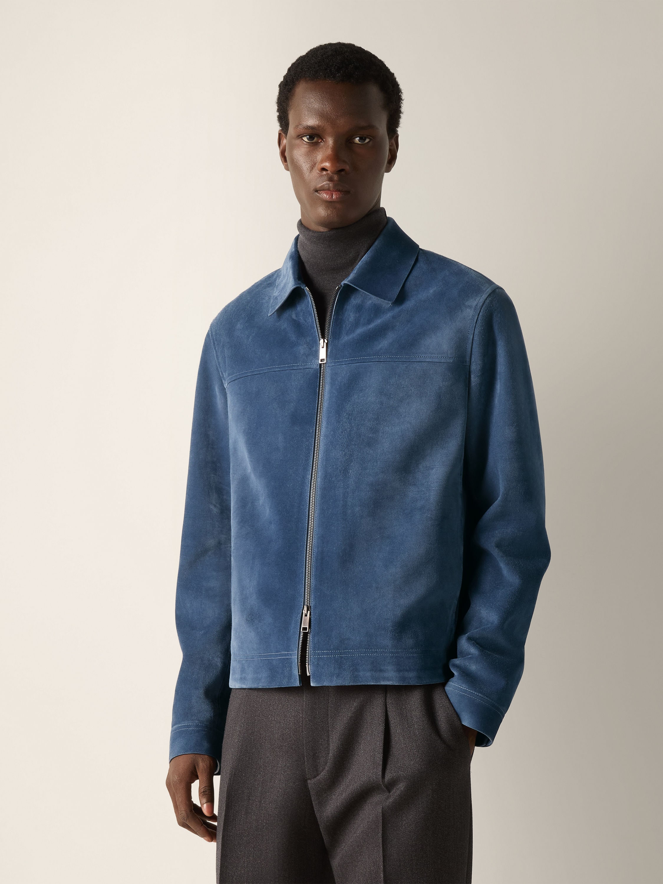 Light Blue Suede Blouson Product detail photo #3