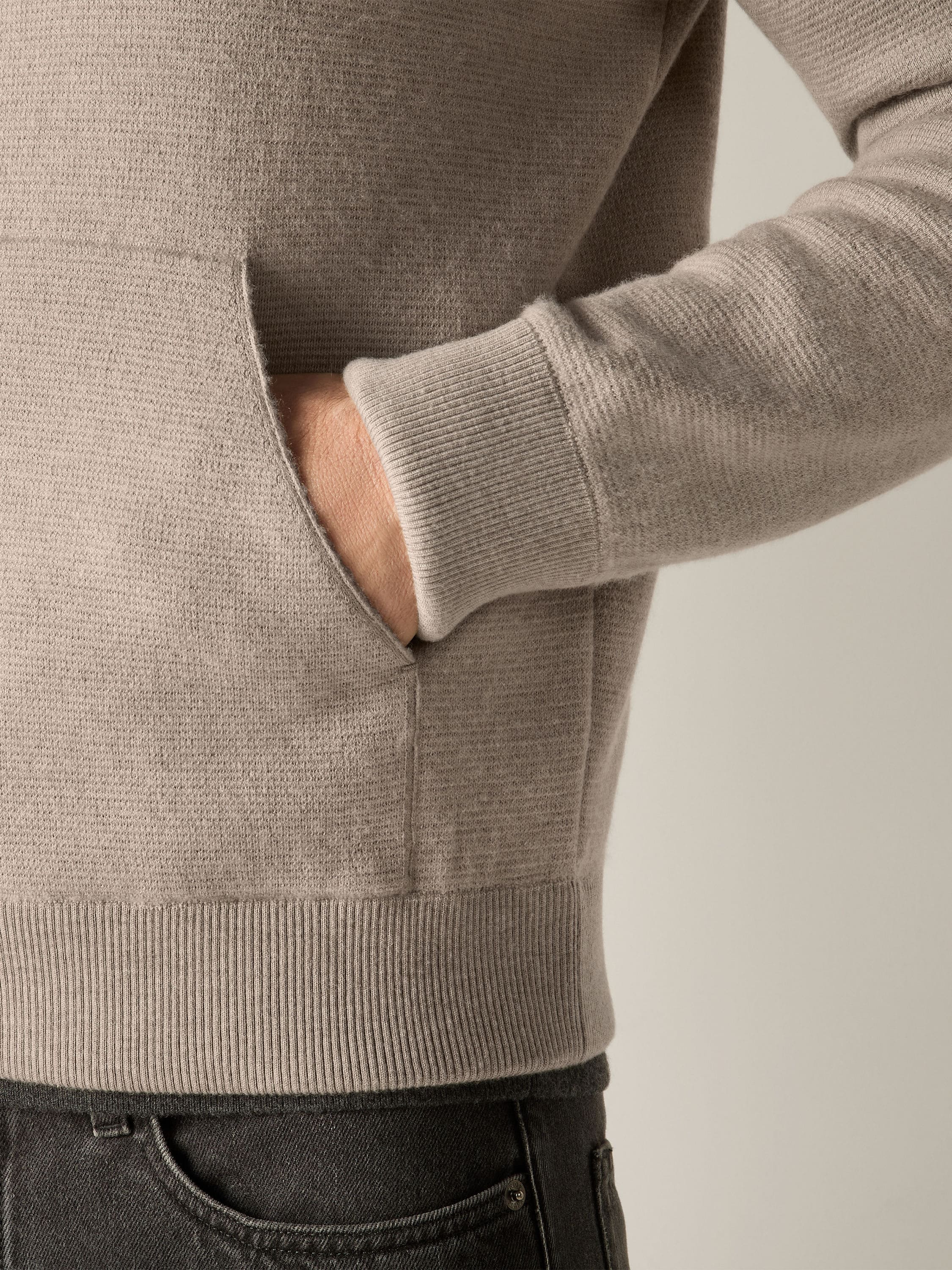 Light Taupe Mélange Cashmere and Cotton Full Zip Hoodie Product detail photo #1