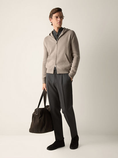 Light Taupe Mélange Cashmere and Cotton Full Zip Hoodie FW26