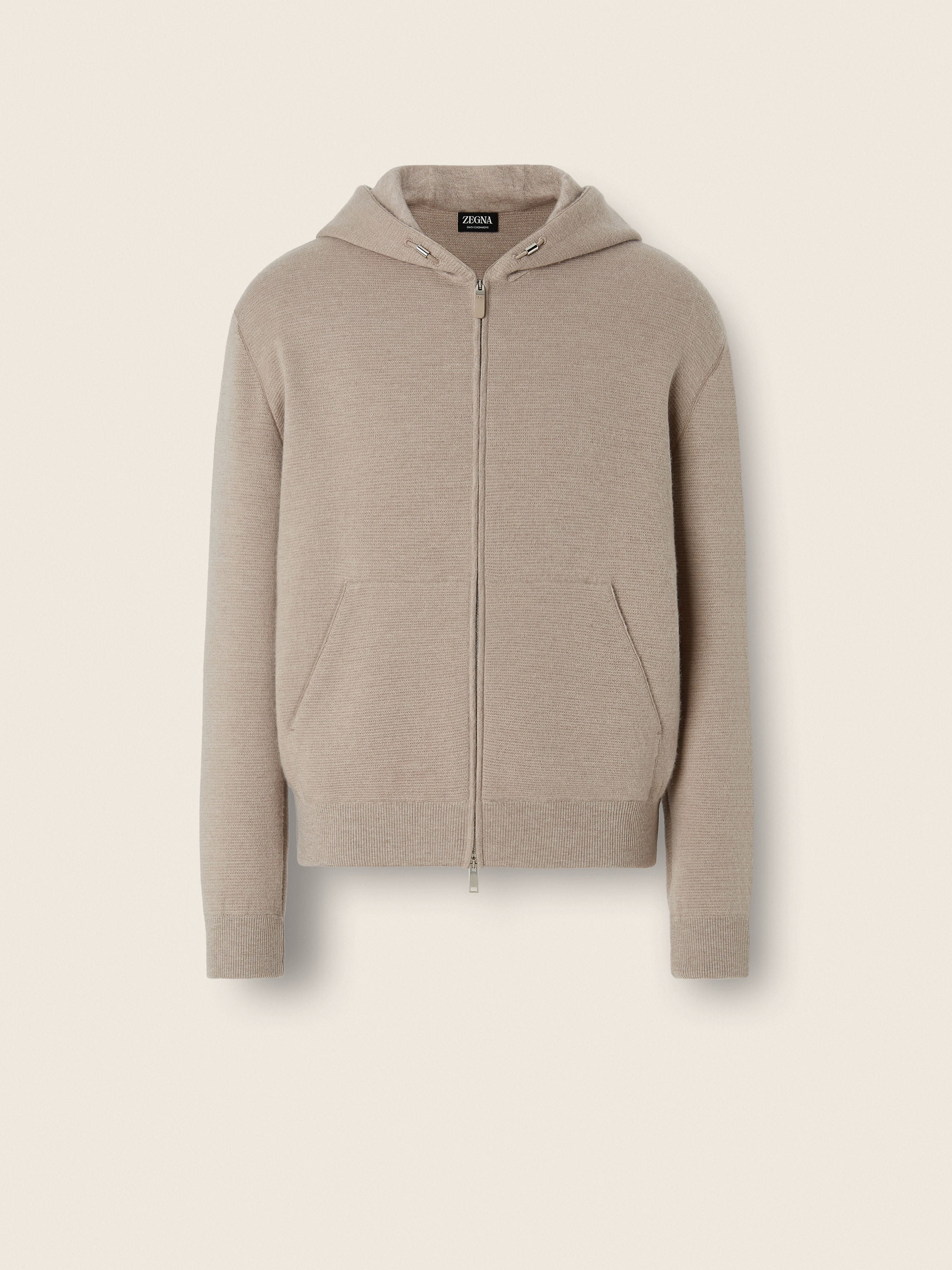Light Taupe Mélange Cashmere and Cotton Full Zip Hoodie FW26