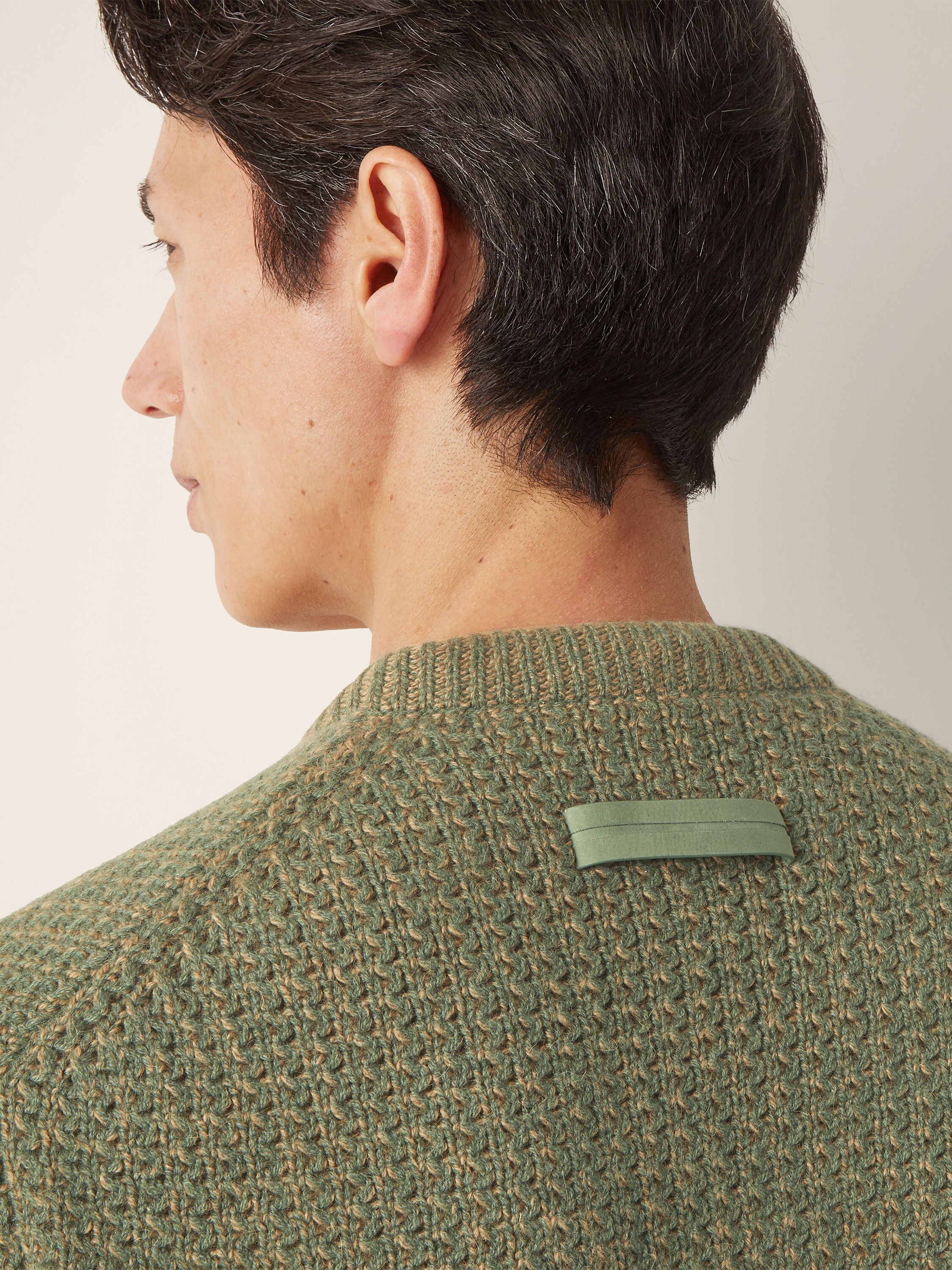 Beige and Light Green Camel and Cashmere V-neck Product detail photo #1