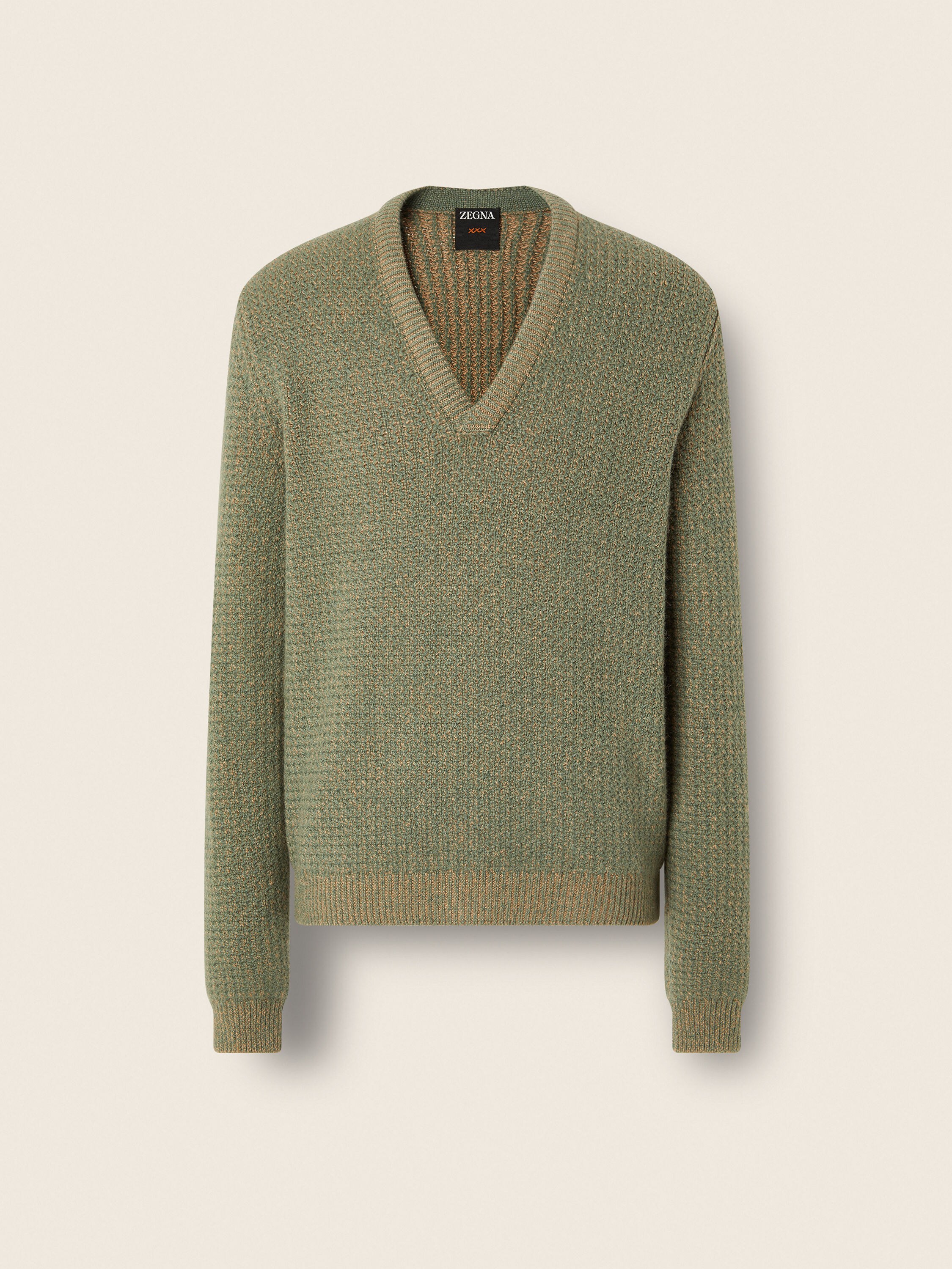 Beige and Light Green Camel and Cashmere V-neck Main product photo