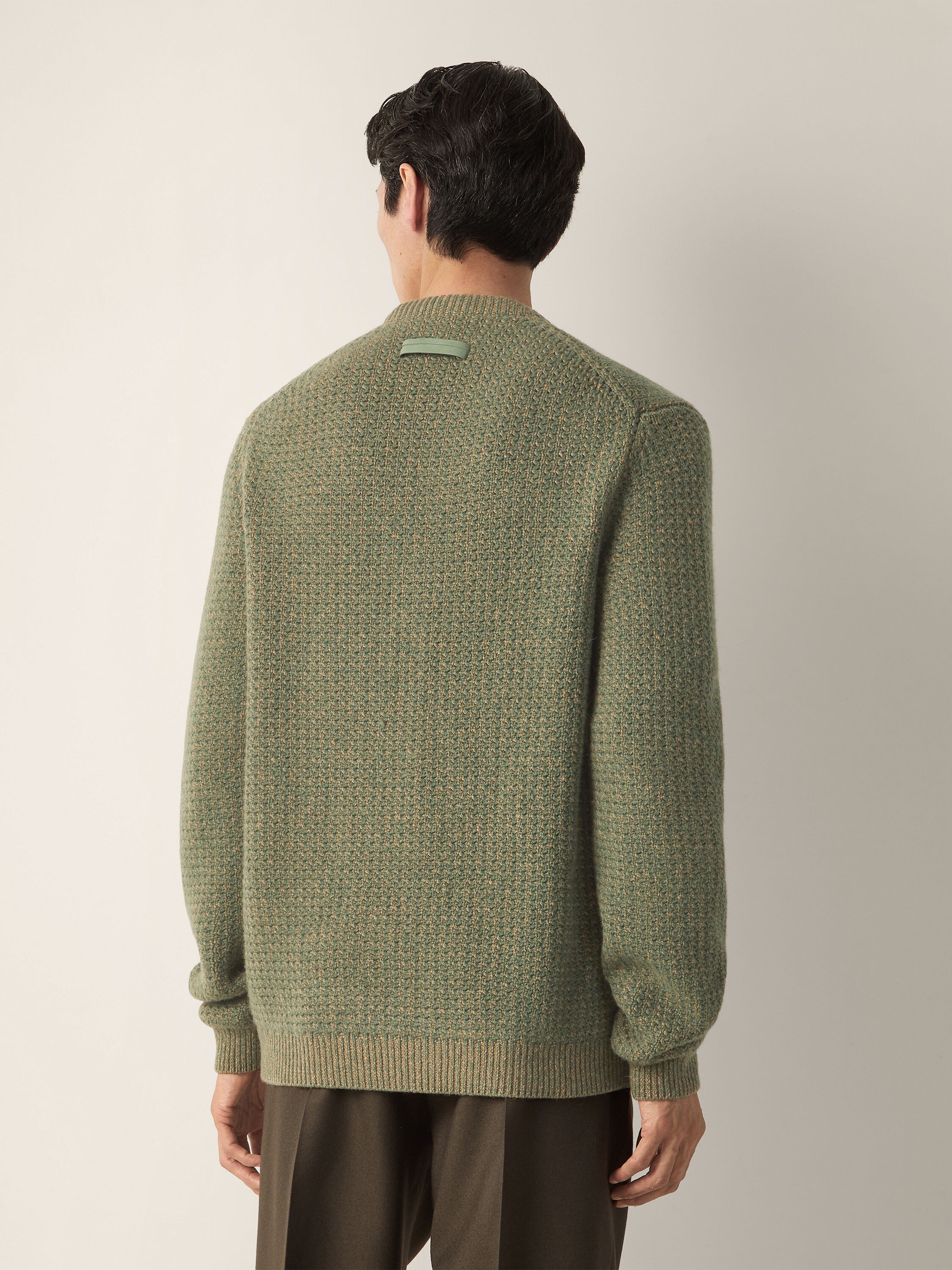 Beige and Light Green Camel and Cashmere V-neck Product detail photo #4