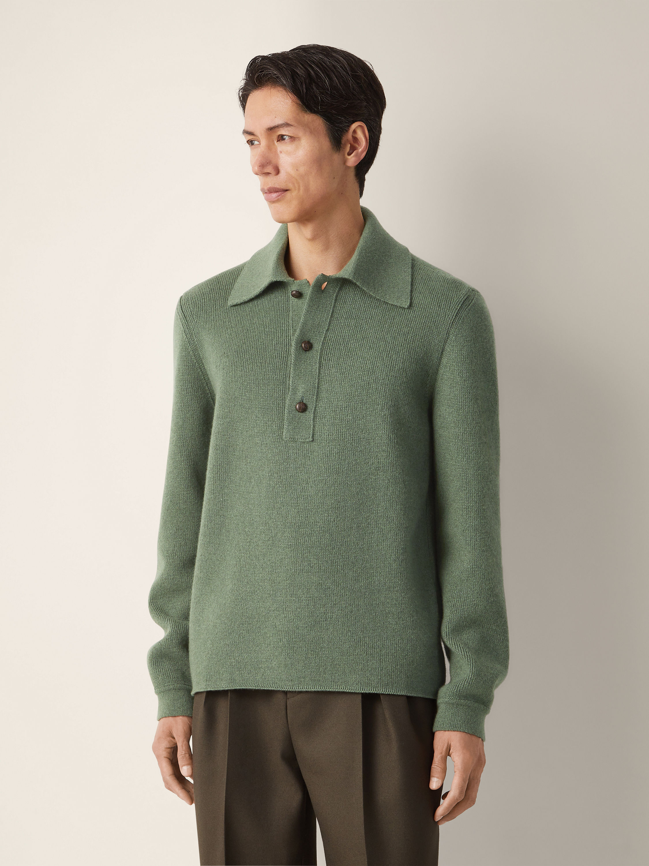 Light Green Mélange Oasi Cashmere Polo Shirt Product detail photo #2