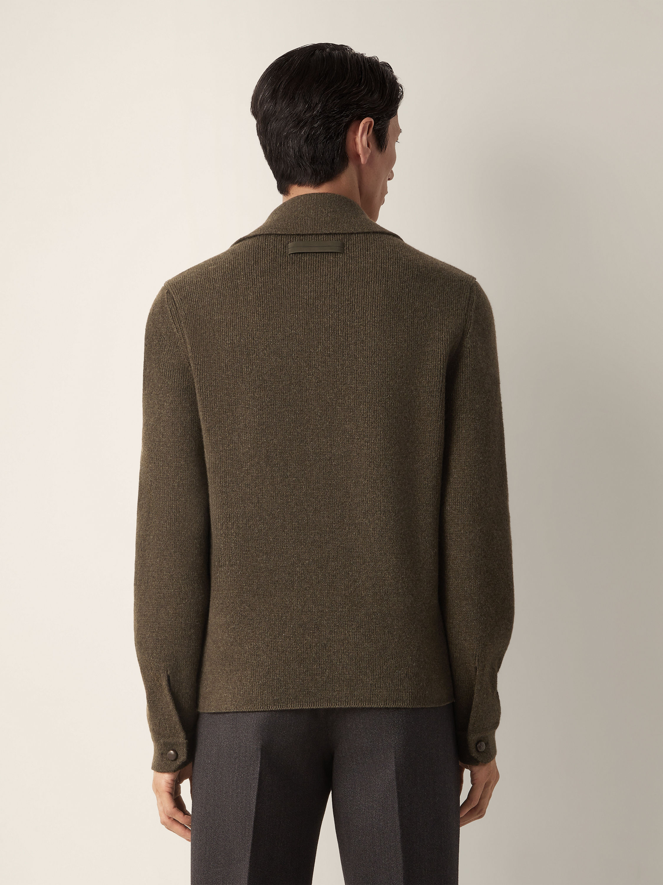 Dark Olive Green Mélange Oasi Cashmere Polo Shirt Product detail photo #5