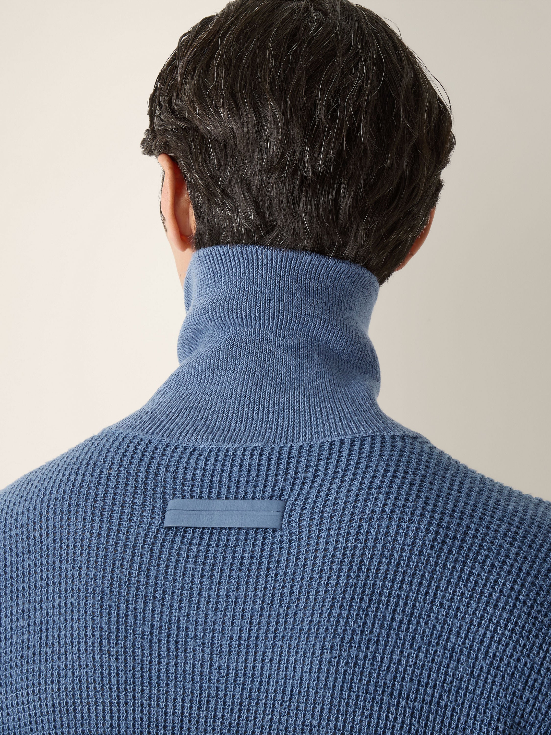 Light Blue Wool and Canapa Yarn Polo Shirt Product detail photo #1