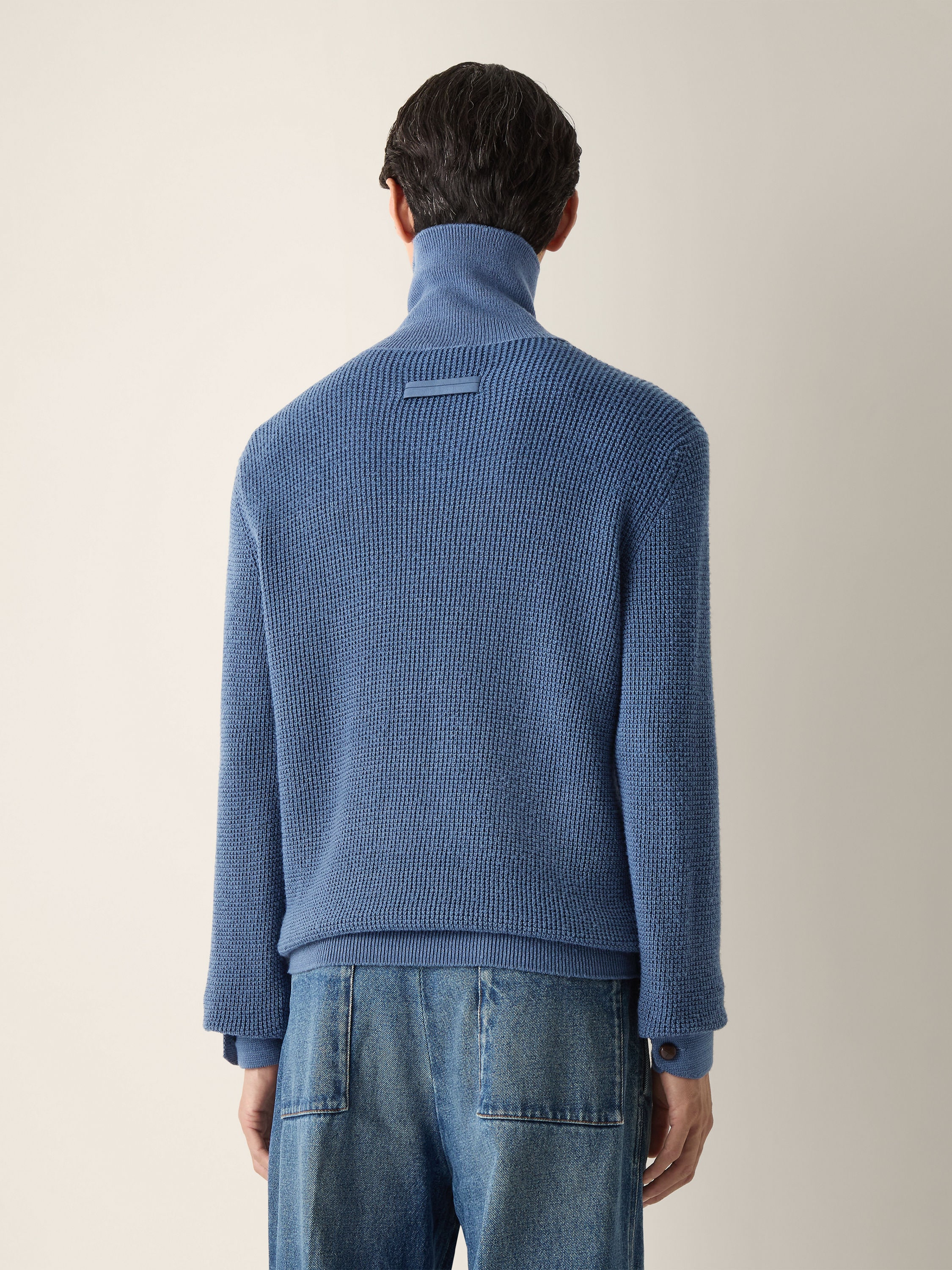 Light Blue Wool and Canapa Yarn Polo Shirt Product detail photo #5