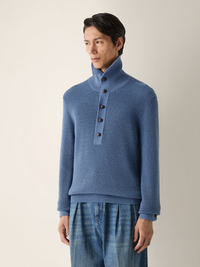 Light Blue Wool and Canapa Yarn Polo Shirt FW26 40233467 | Zegna ES