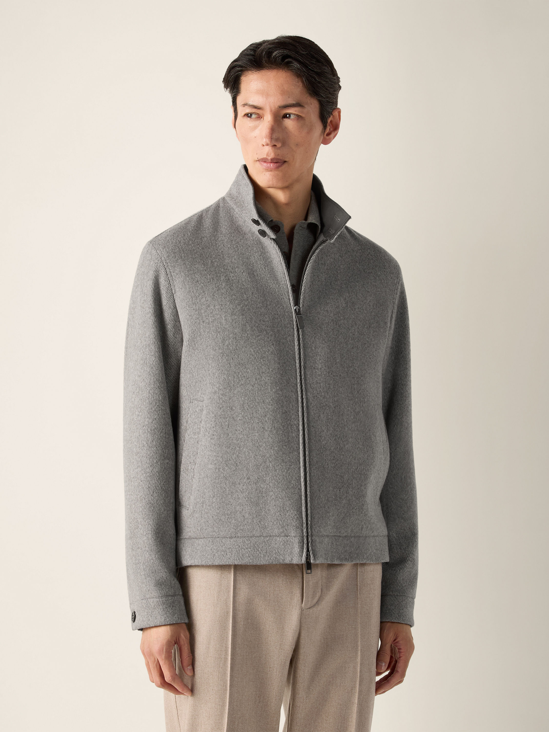 Grey Mélange Wool and Cashmere Blouson Product detail photo #3
