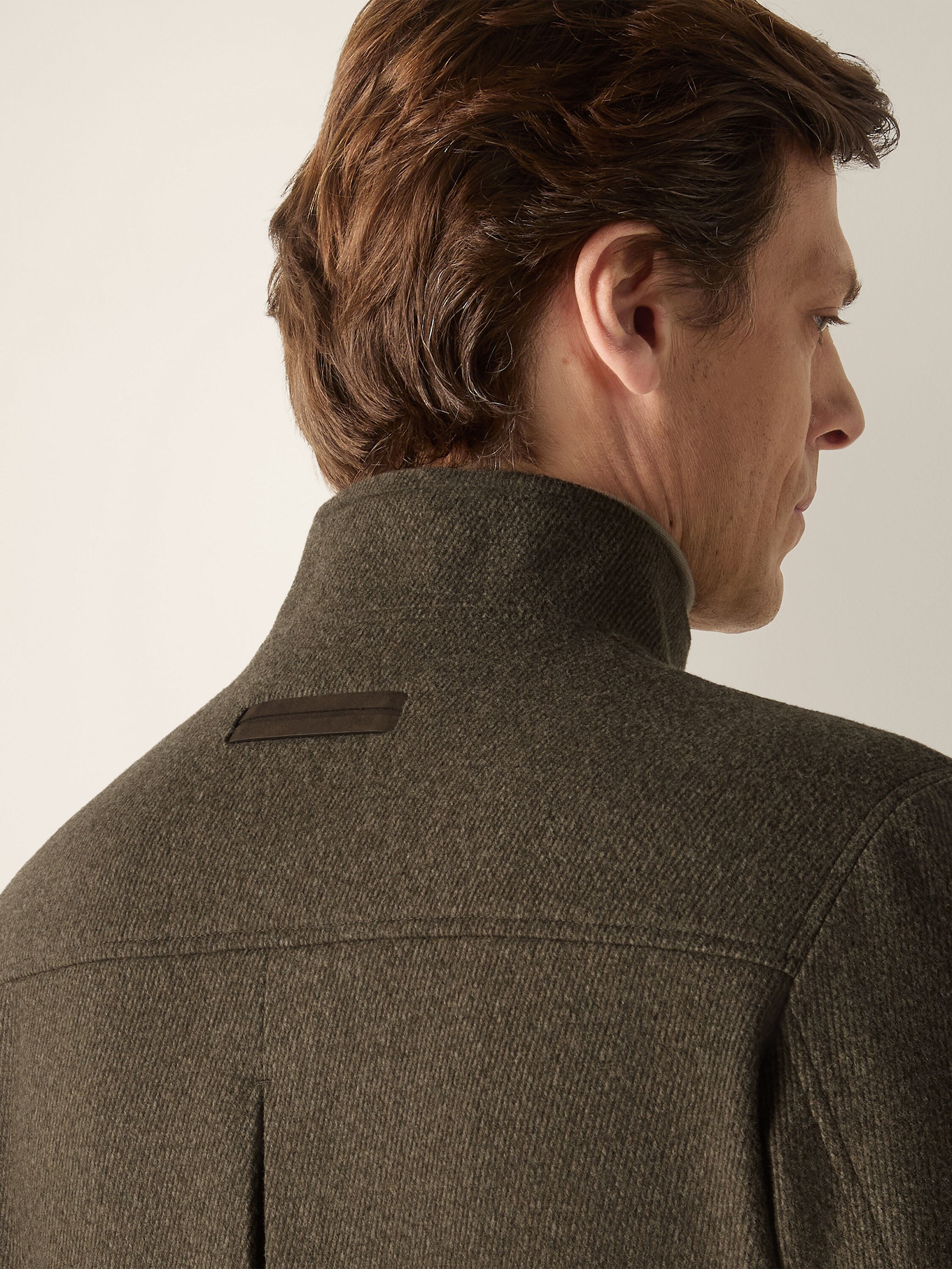 Dark Olive Green Mélange Wool and Cashmere Blouson Product detail photo #2