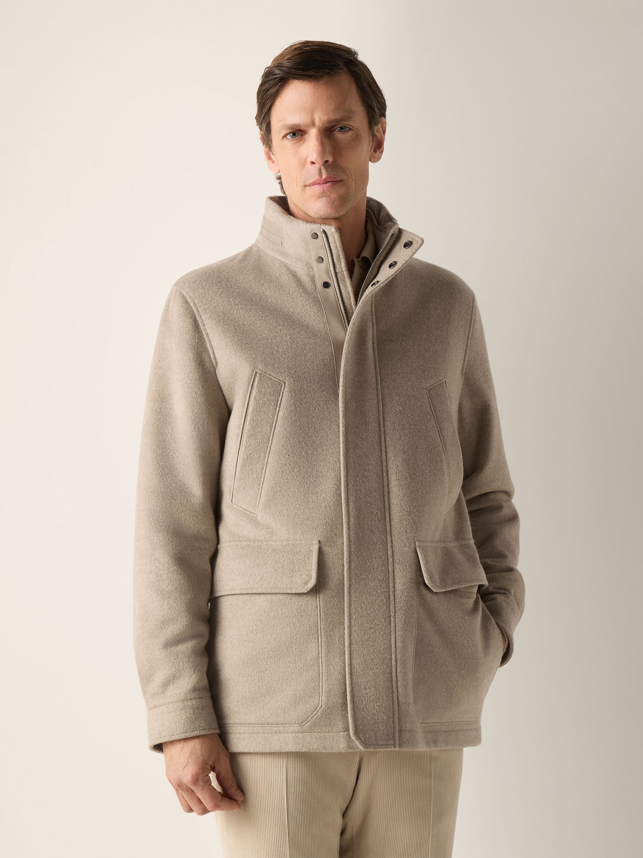 Light Taupe Mélange Oasi Cashmere Elements Car Coat Product detail photo #3