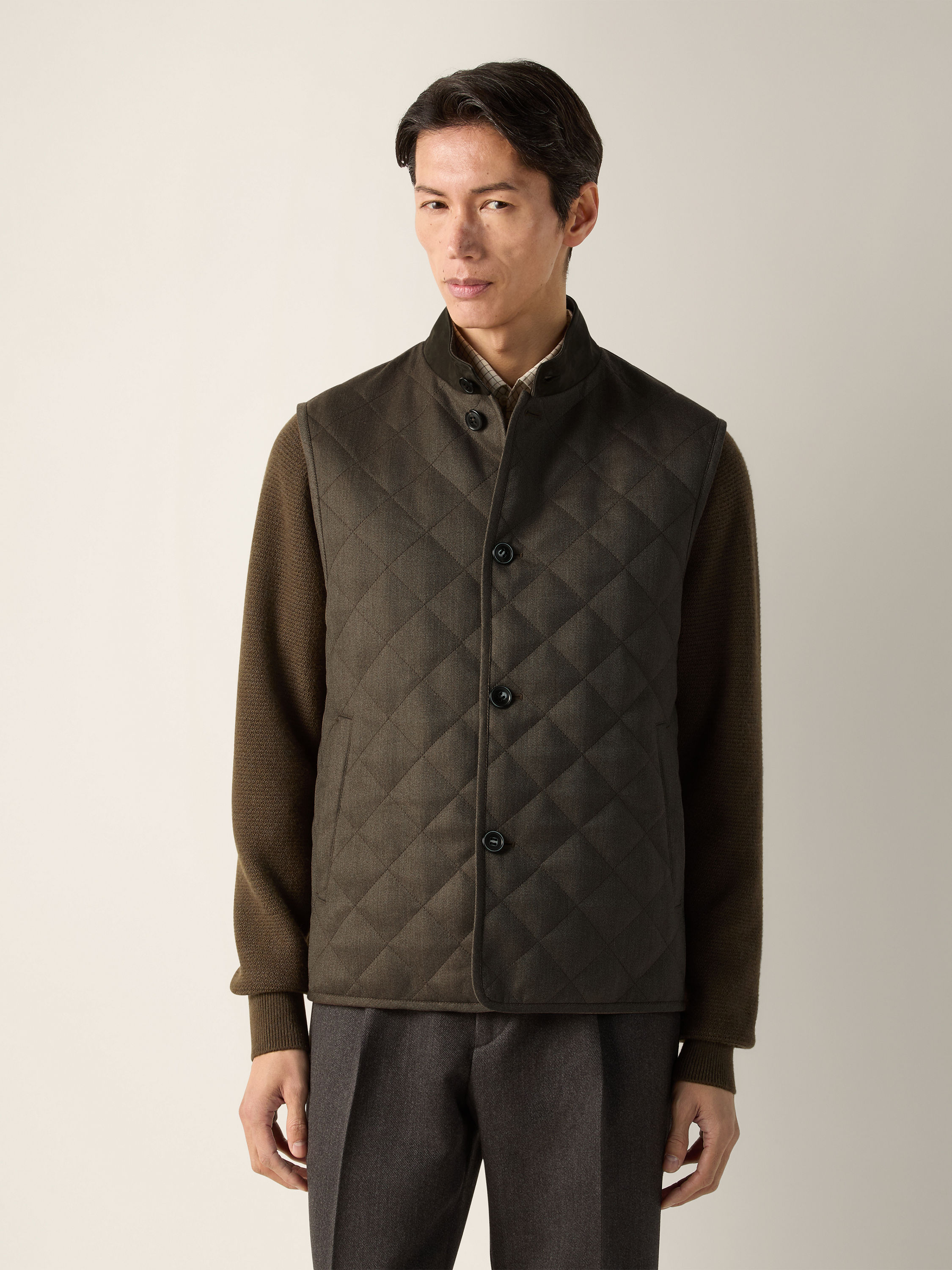 Dark Olive Green Trofeo 15milmil15 Wool Vest Product detail photo #3