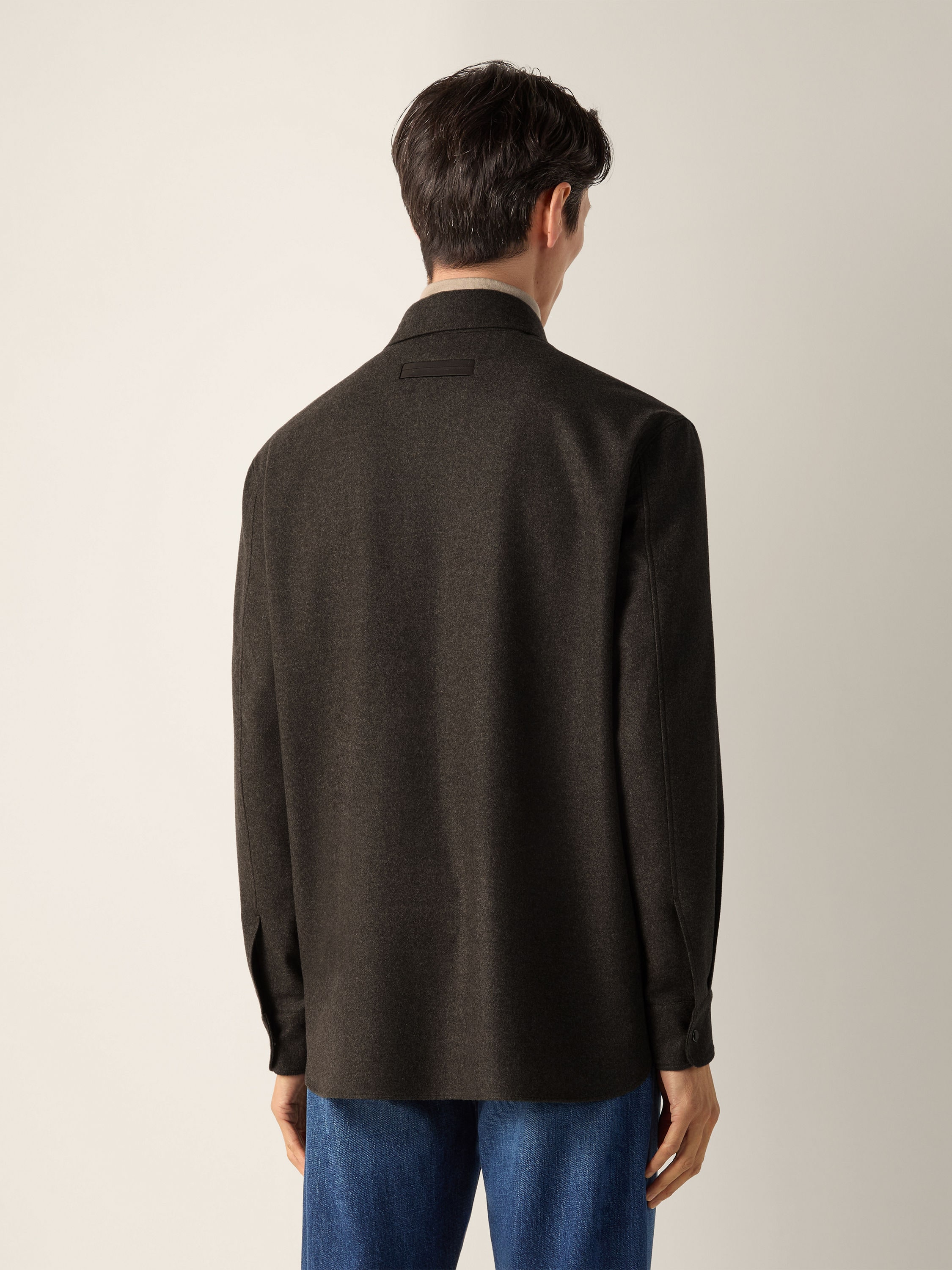 Dark Olive Green Multimélange Oasi Cashmere Overshirt Product detail photo #5