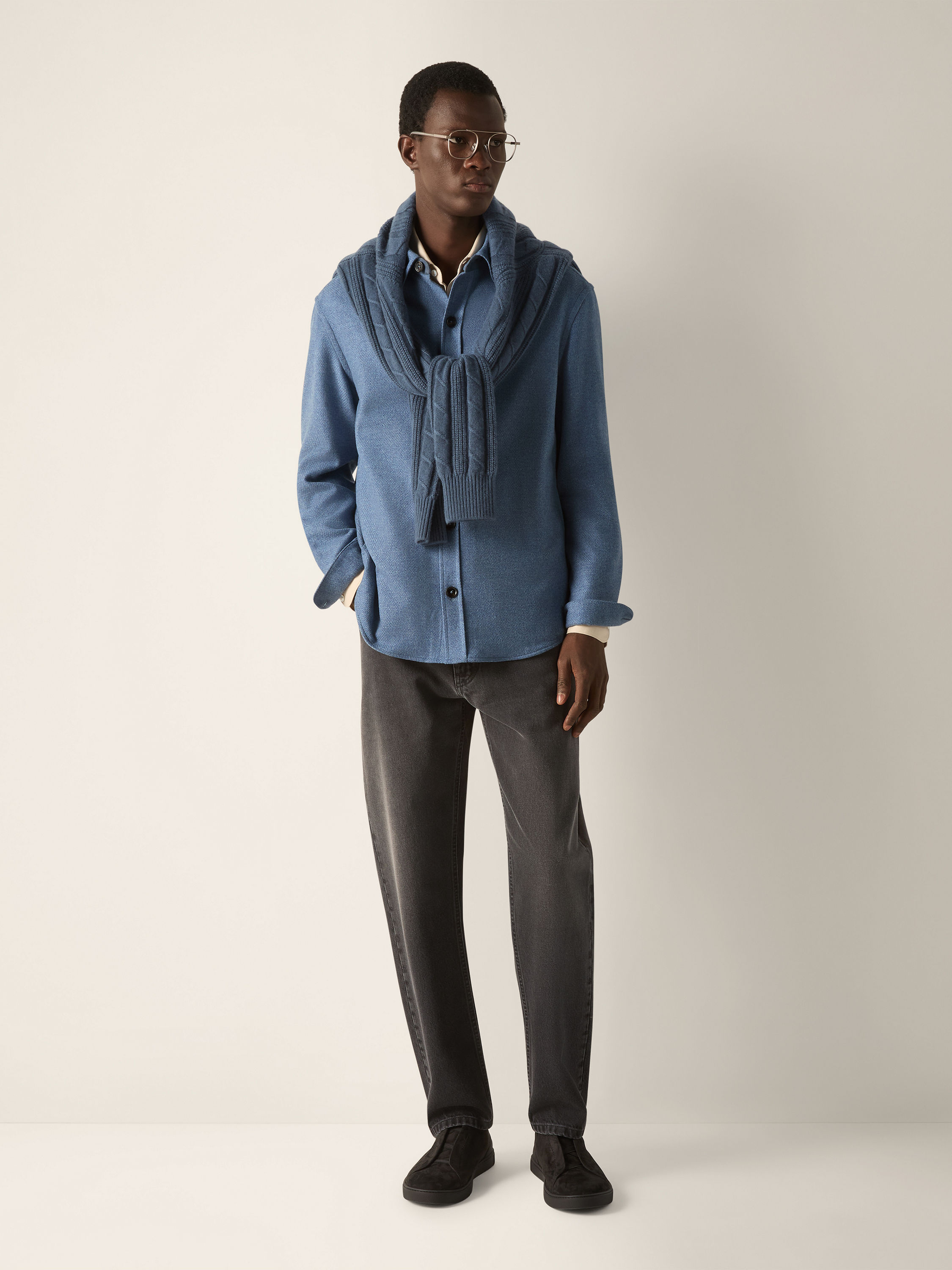 Light Blue Multimélange Oasi Cashmere Overshirt Product detail photo #1