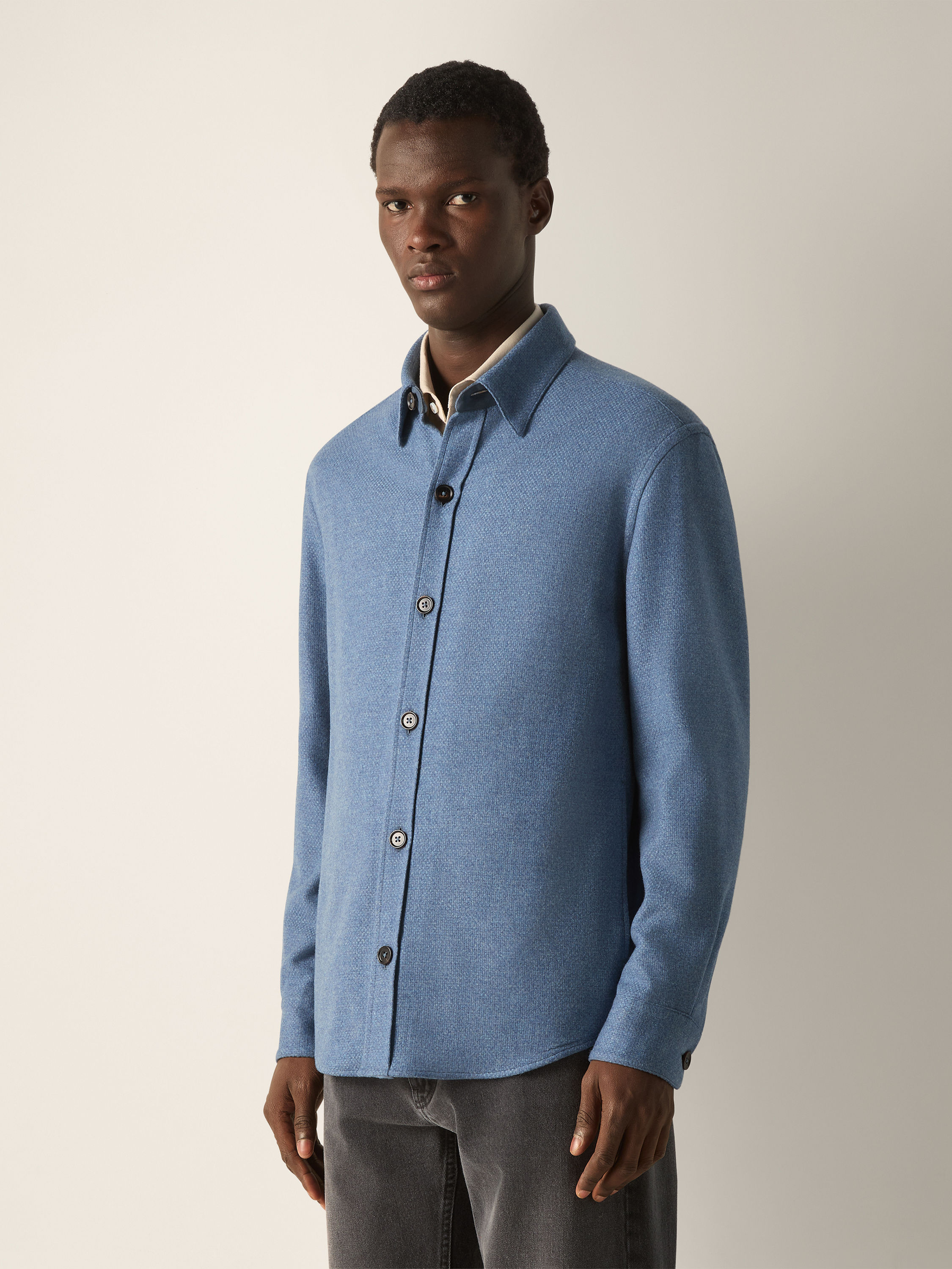 Light Blue Multimélange Oasi Cashmere Overshirt Product detail photo #3