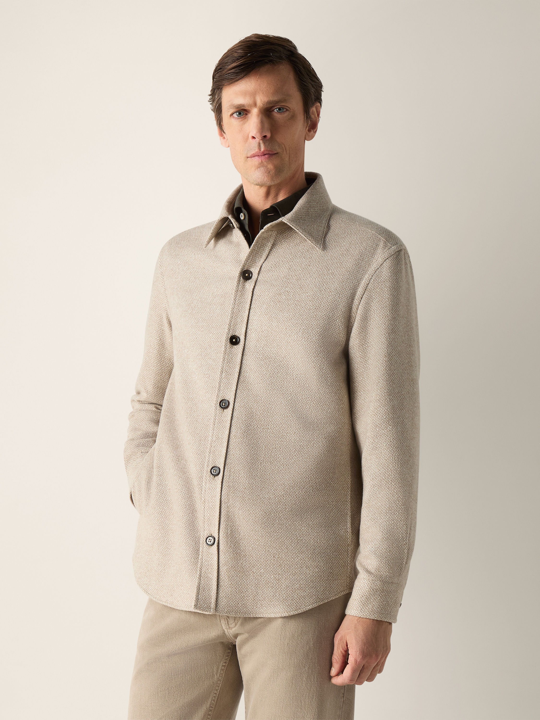 Light Beige Cashmere and Silk Overshirt Product detail photo #3