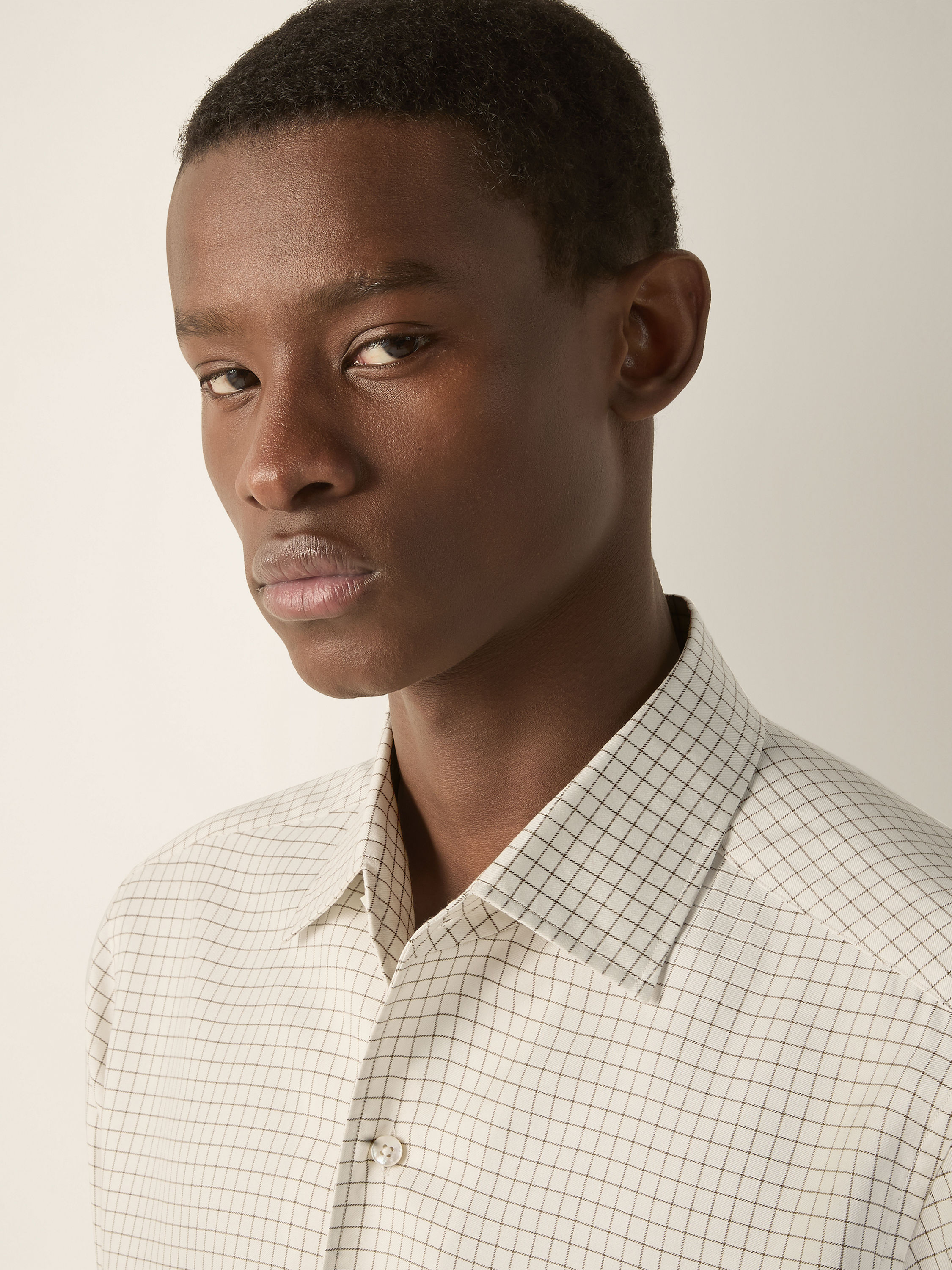 White and Dark Olive Green Silk Shirt Product detail photo #2