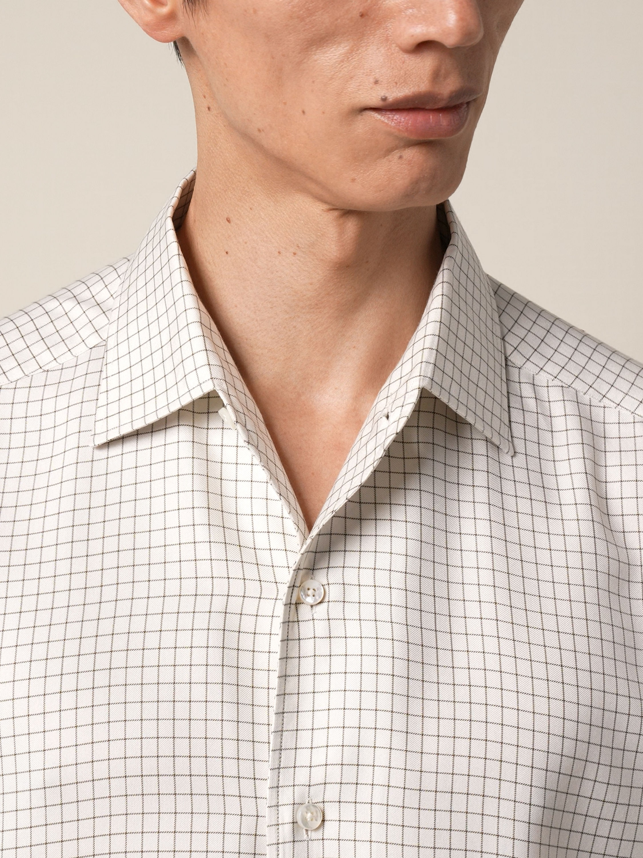 White and Dark Olive Green Silk Shirt