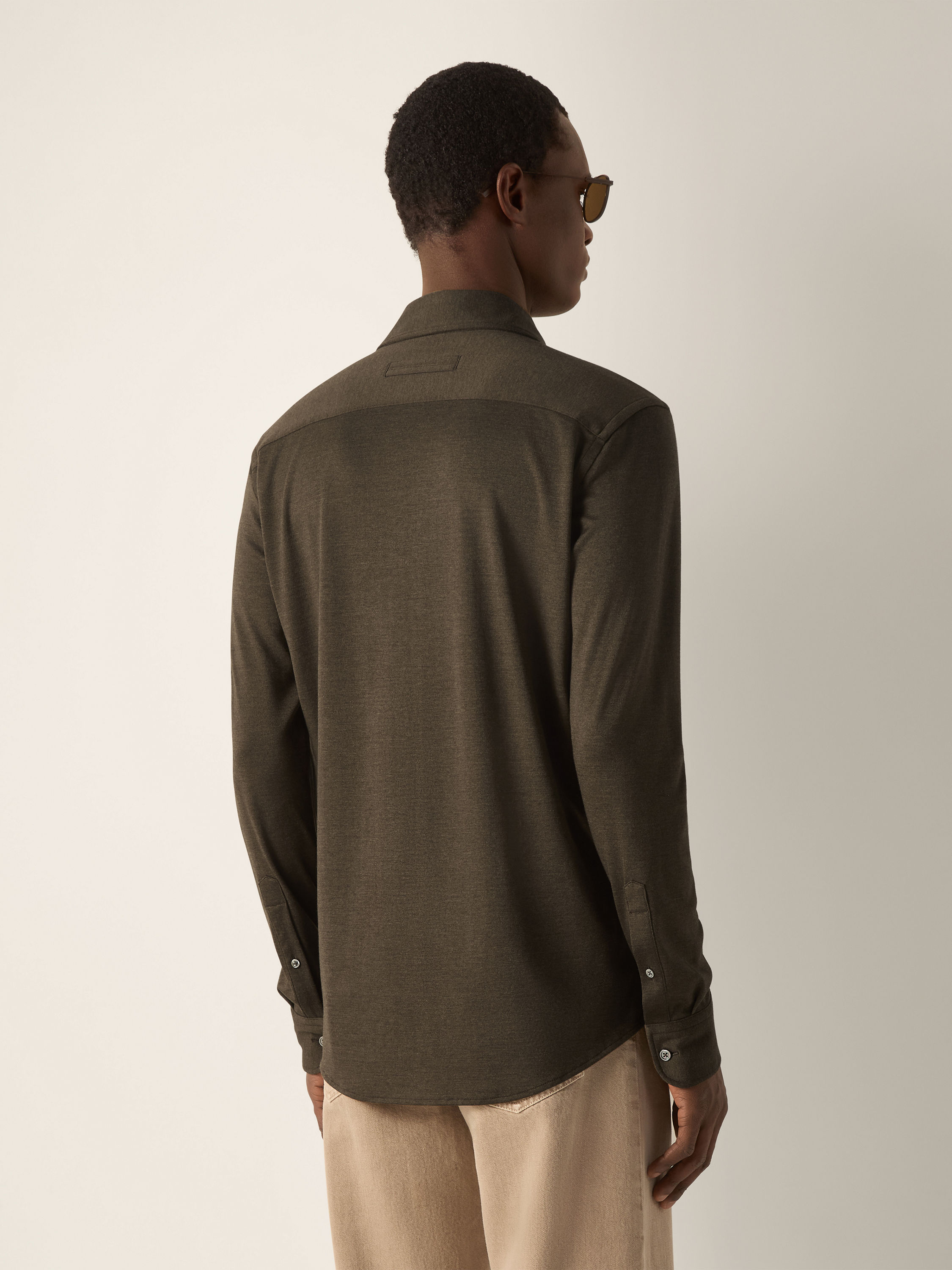 Dark Olive Green Cashmere and Silk Shirt Product detail photo #3
