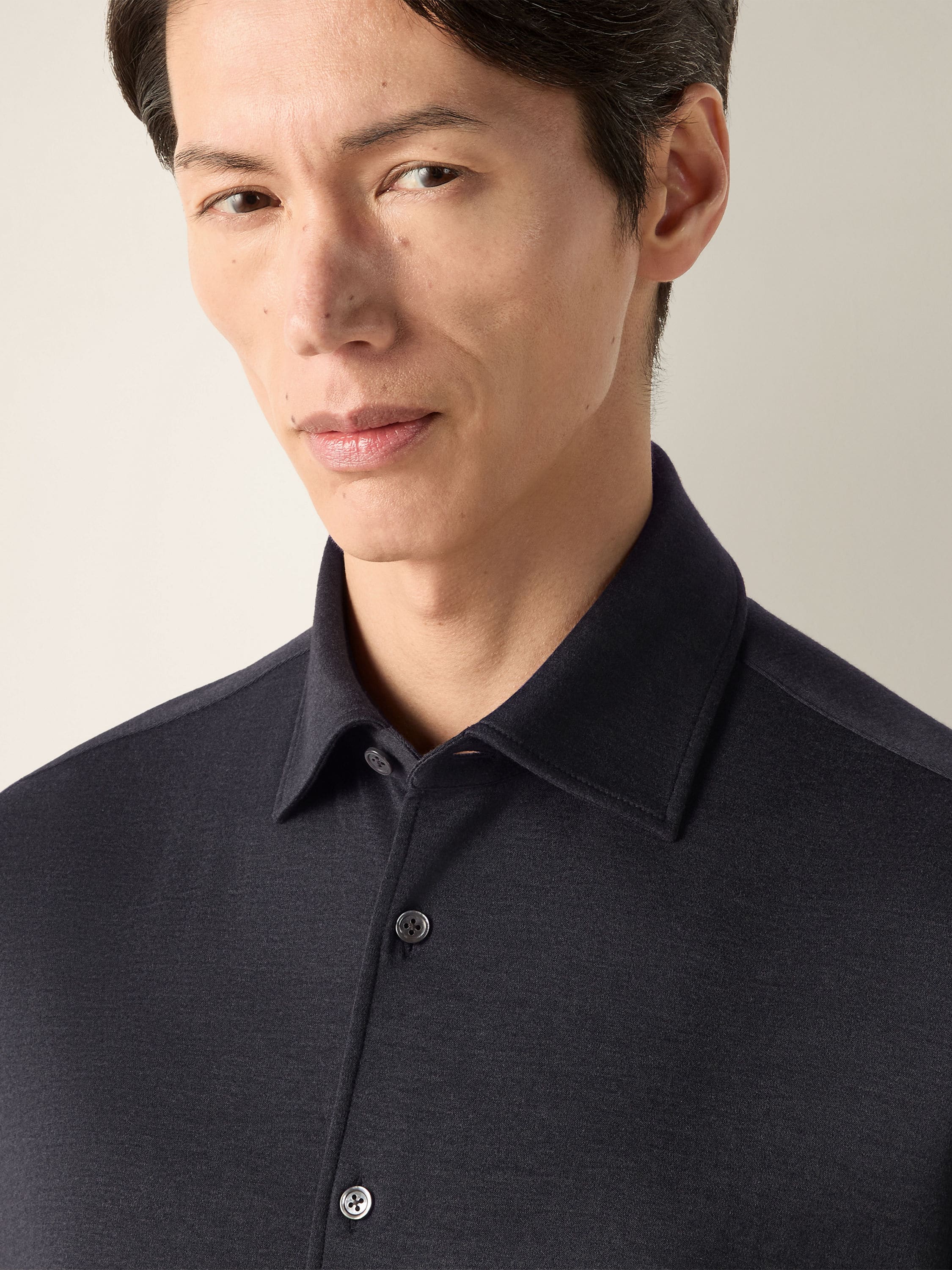 Navy Blue Cashmere and Silk Shirt Product detail photo #1