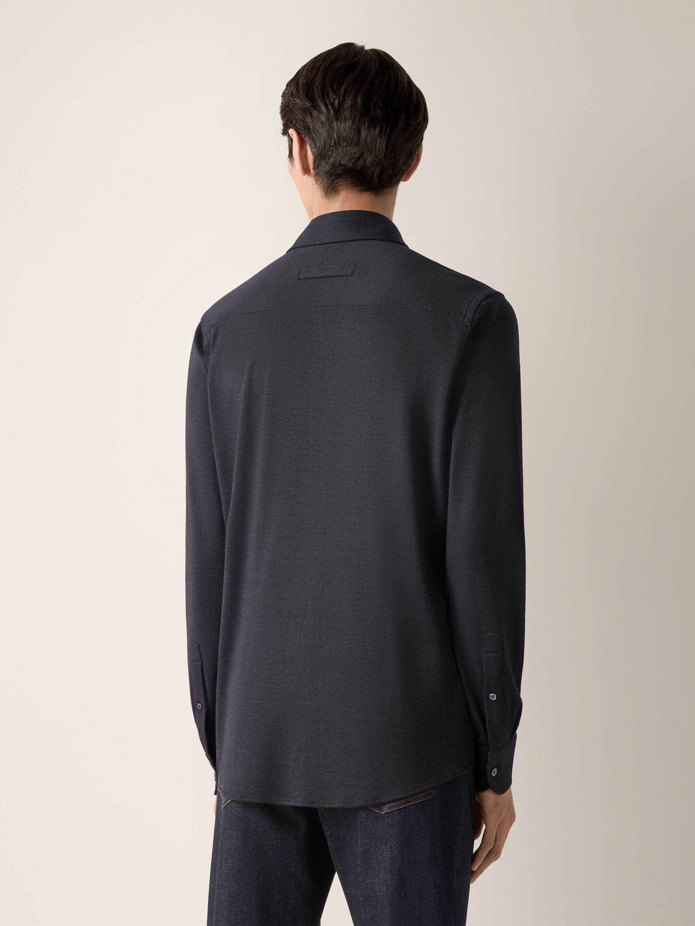 Navy Blue Cashmere and Silk Shirt Product detail photo #3
