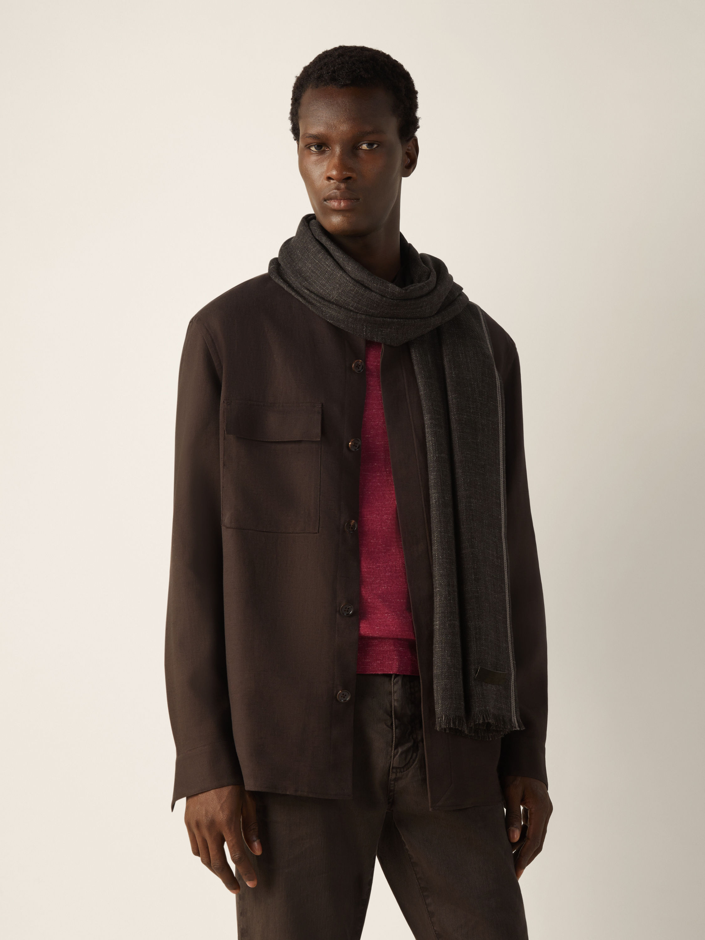 Dark Brown Cashmere and Linen Scarf Product detail photo #2