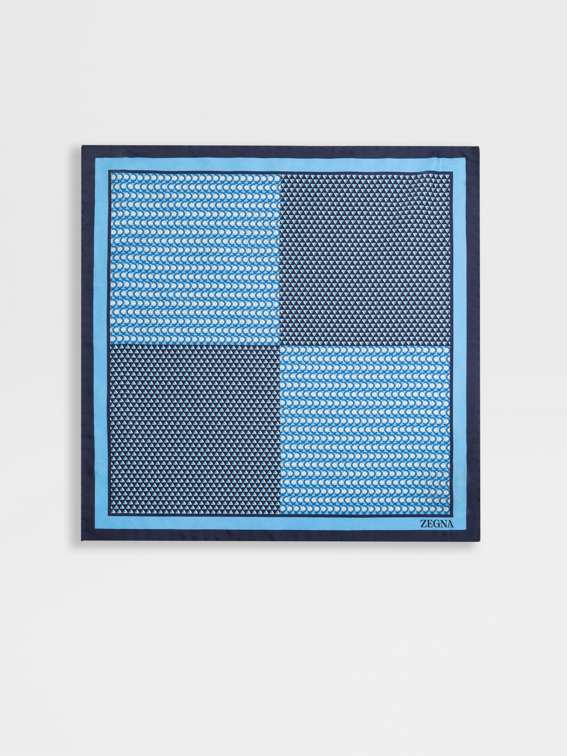 Light Blue Printed Silk Pocket Square