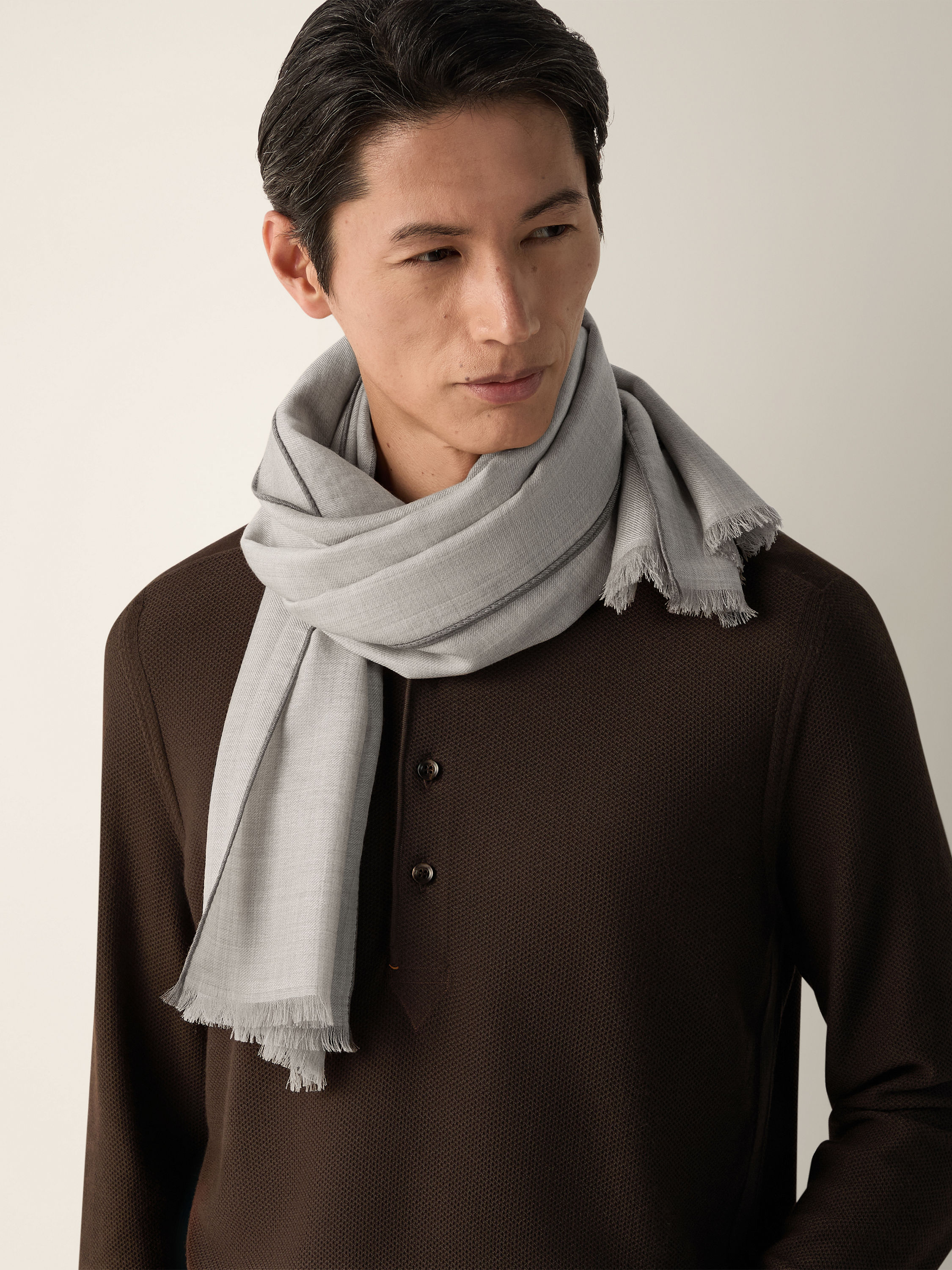 Light Taupe Wool Cashmere and Silk Scarf Product detail photo #2