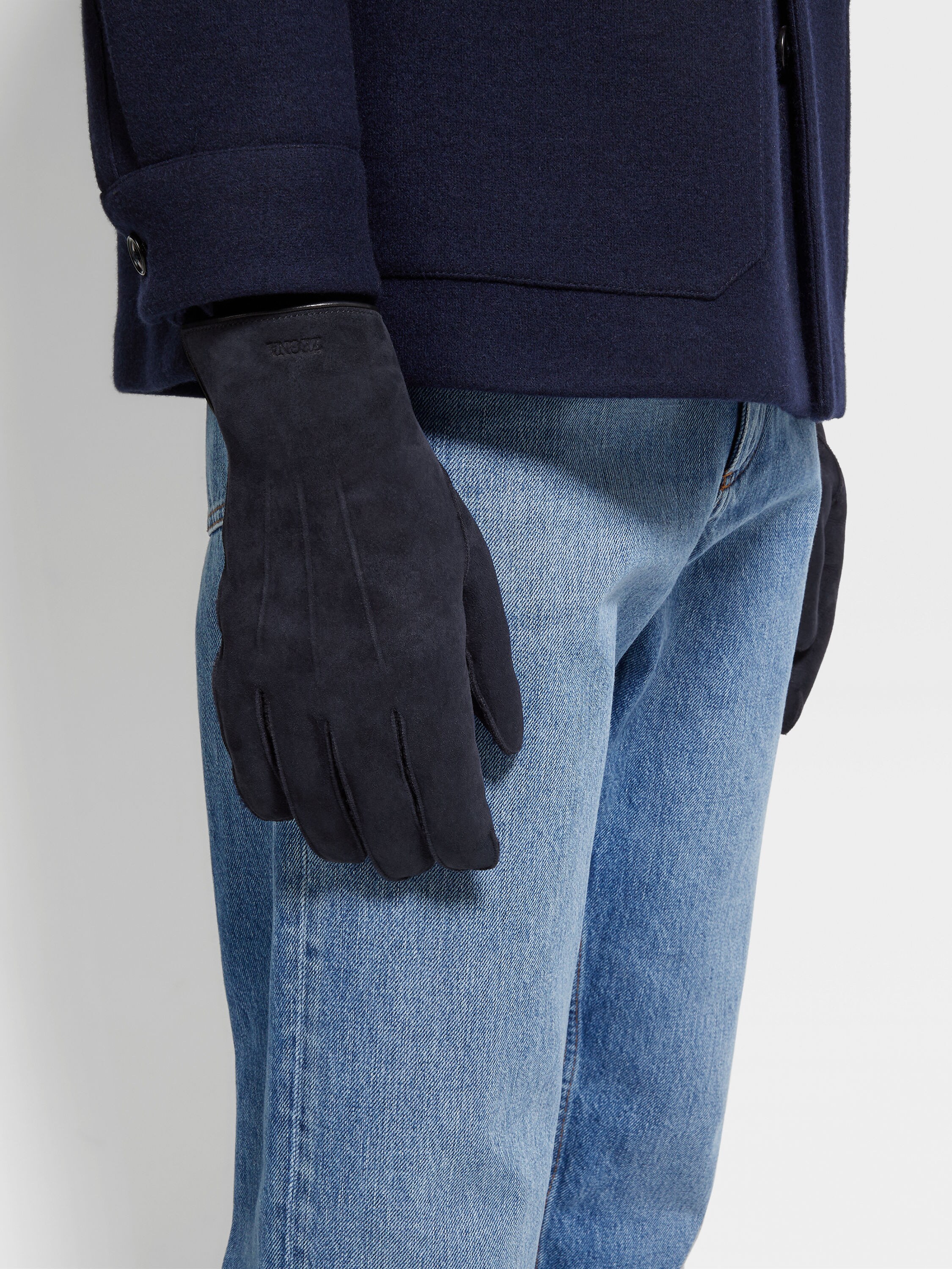 Navy Blue Suede Gloves Product detail photo #2