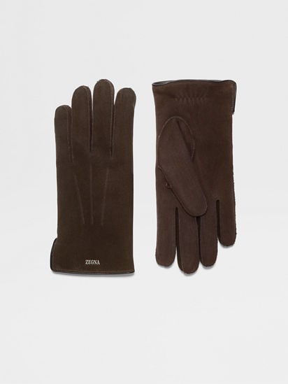 Dark Brown Suede Gloves FW25 32402968 | Zegna US